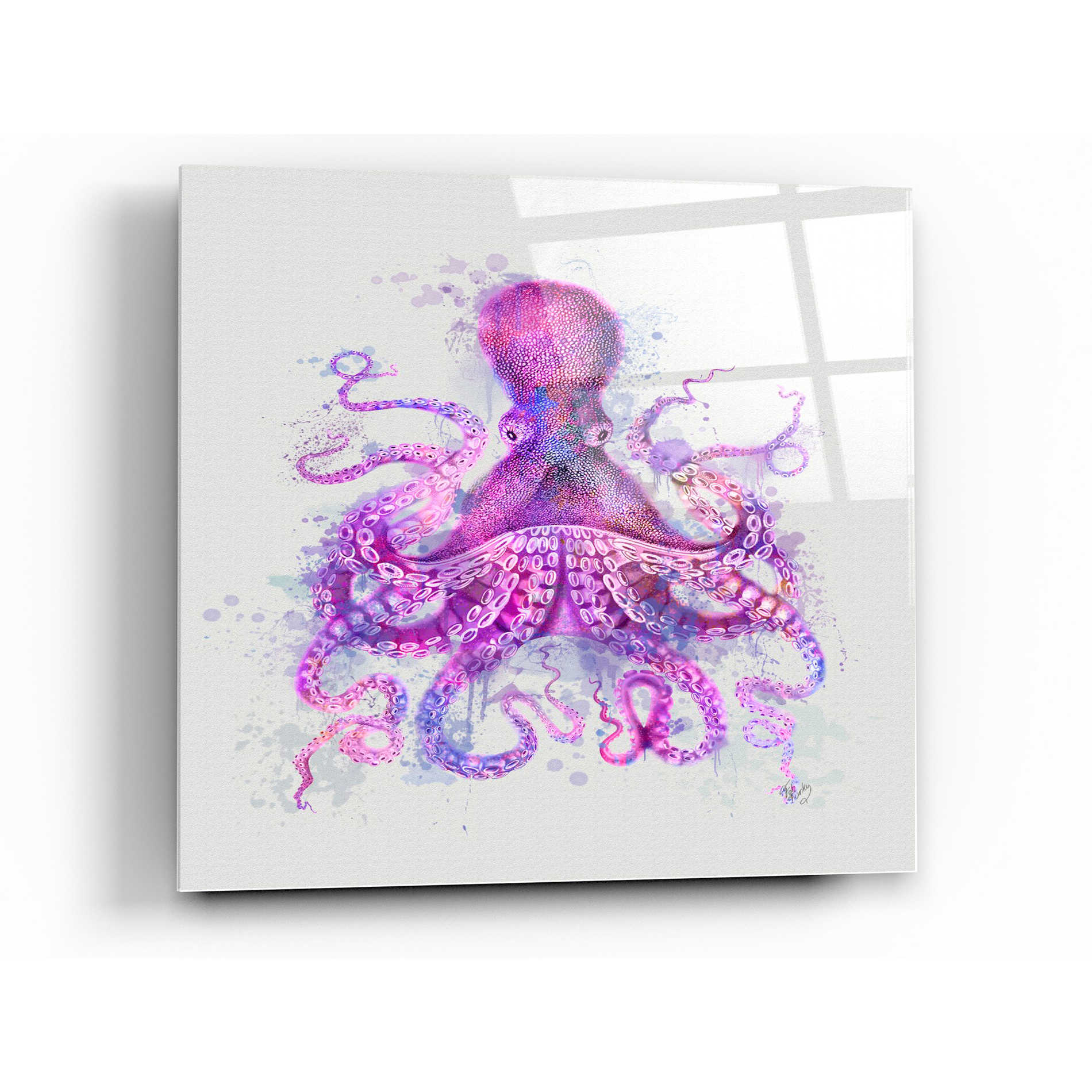 Epic Art 'Octopus Rainbow Splash Pink' by Fab Funky Acrylic Glass Wall Art,12x12