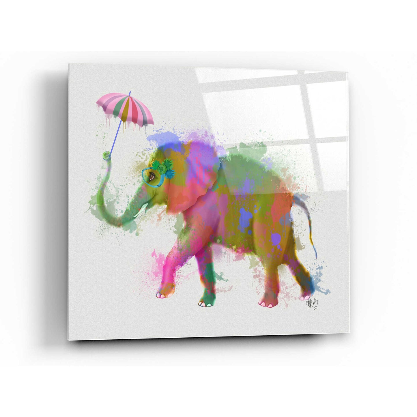 Epic Art 'Rainbow Splash Elephant' by Fab Funky Acrylic Glass Wall Art,12x12