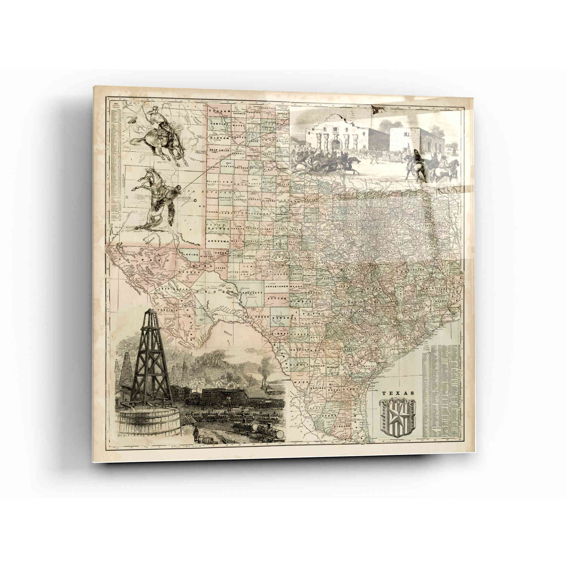 Epic Art 'Map of Texas' by Vision Studio Acrylic Glass Wall Art,12x12