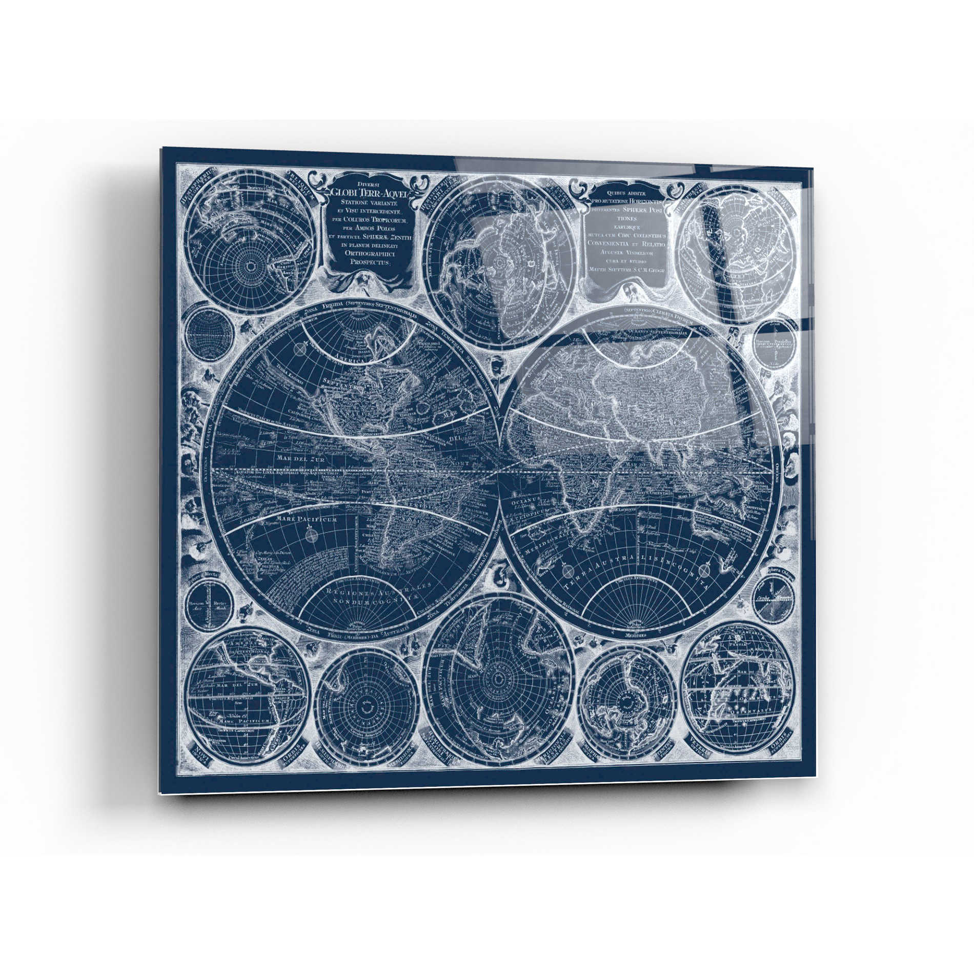 Epic Art 'World Globes Blueprint' by Vision Studio Acrylic Glass Wall Art,12x12