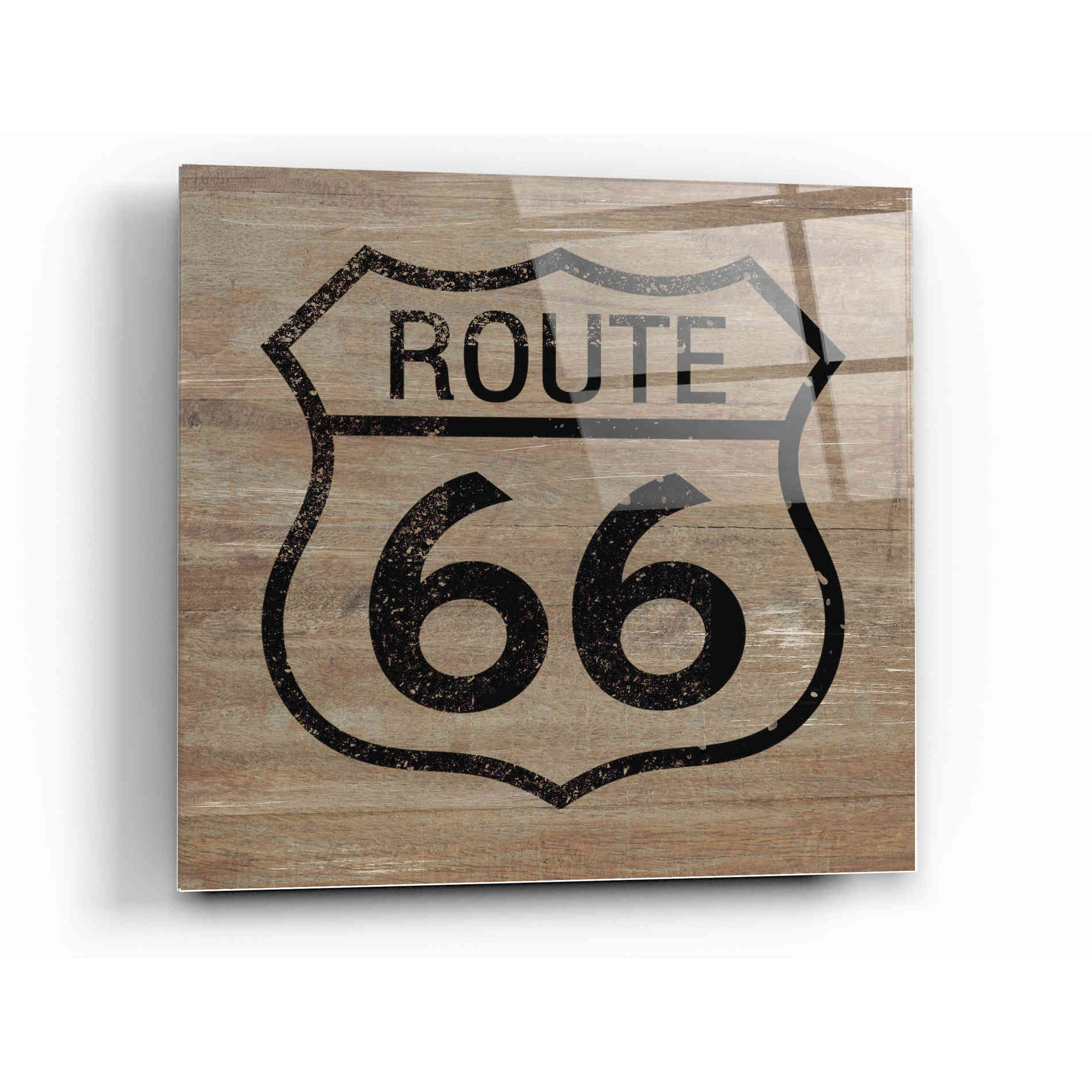 Epic Art 'Route 66 Black On Wood' by Linda Woods, Acrylic Glass Wall Art,12x12