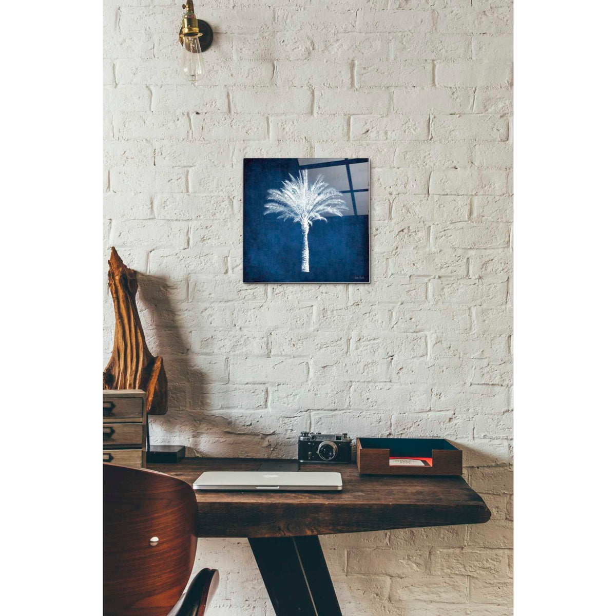 Epic Art 'Single Indigo And White Palm Tree' by Linda Woods, Acrylic Glass Wall Art,12x12