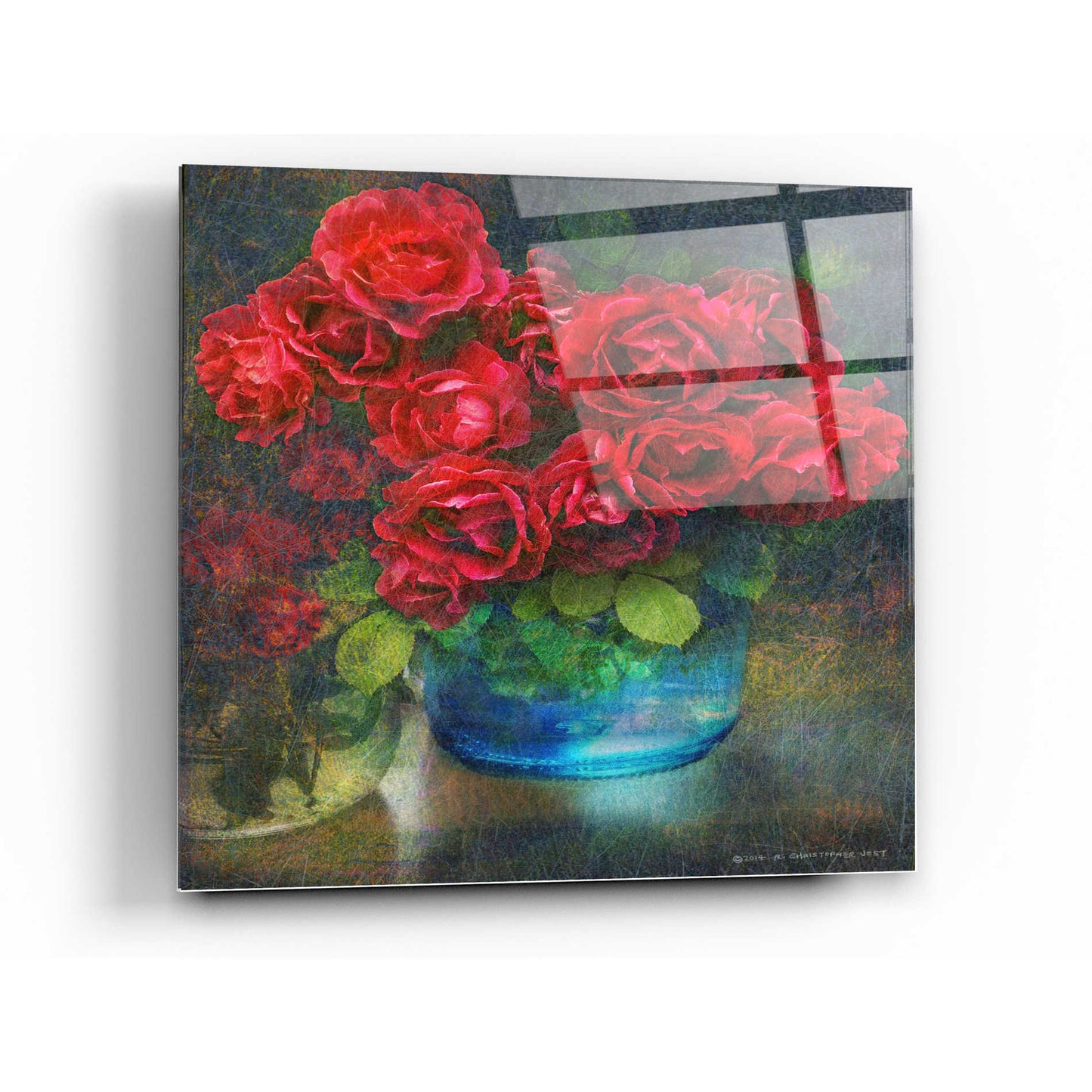 Epic Art 'Roses in Blue Jar' by Chris Vest, Acrylic Glass Wall Art,12x12