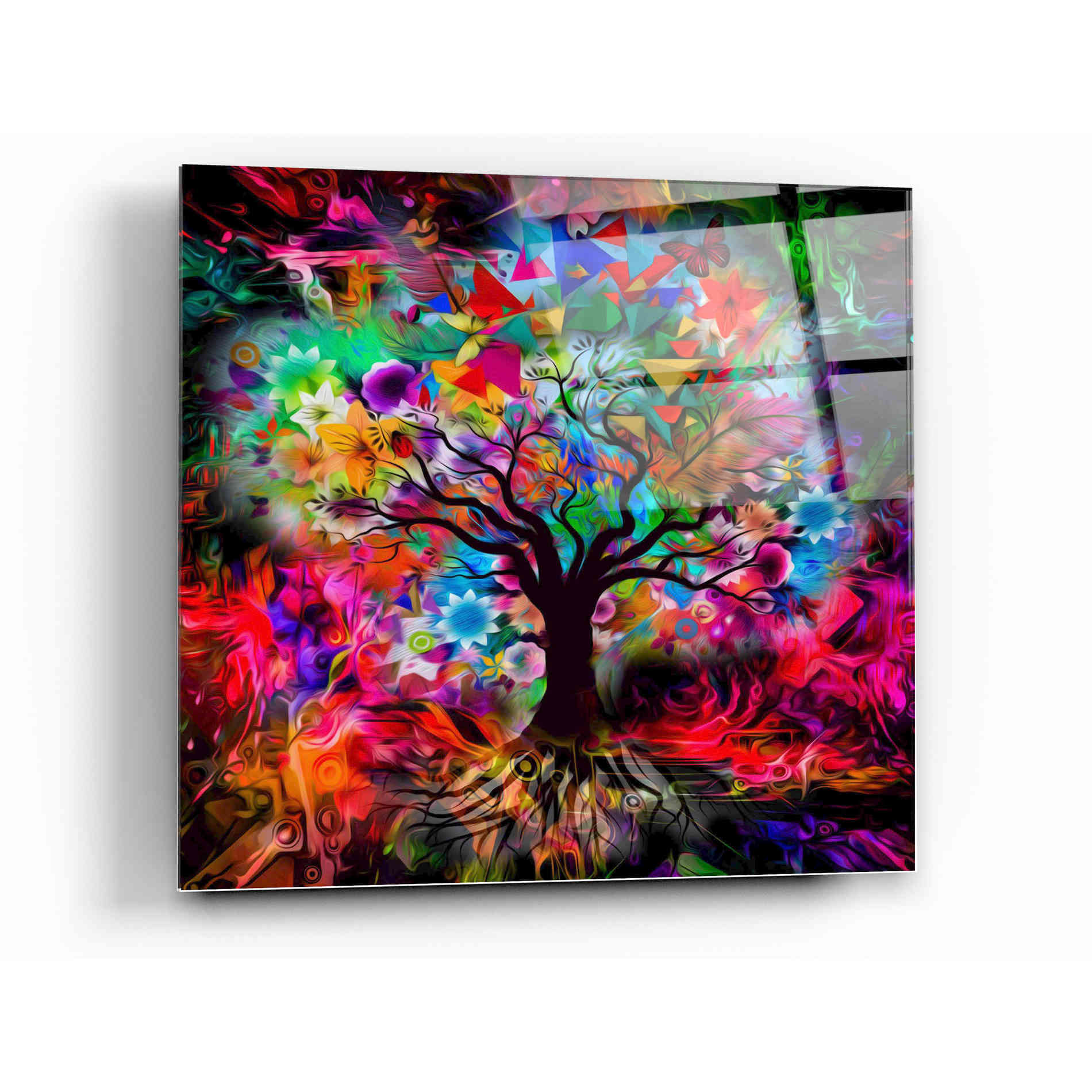 Epic Art 'Kaleidoscope Tree Black' Acrylic Glass Wall Art,12x12