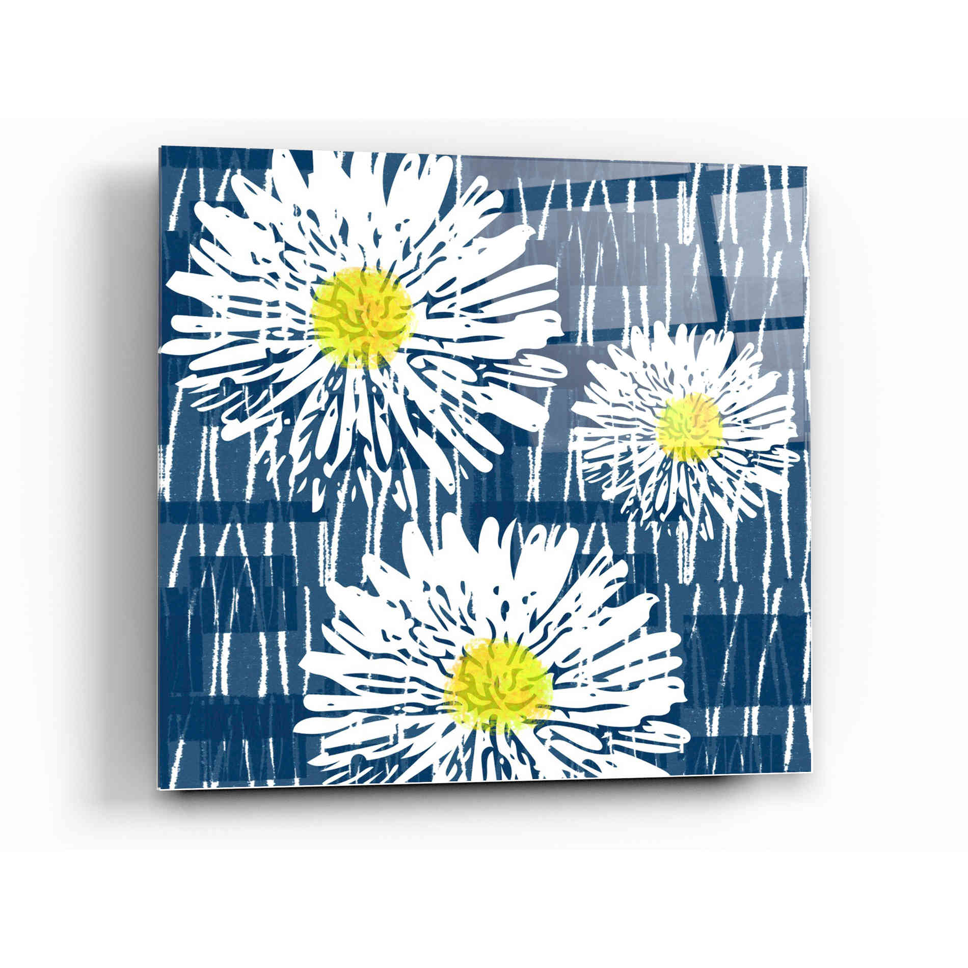 Epic Art 'White Flowers on Blue' by Linda Woods, Acrylic Glass Wall Art,12x12