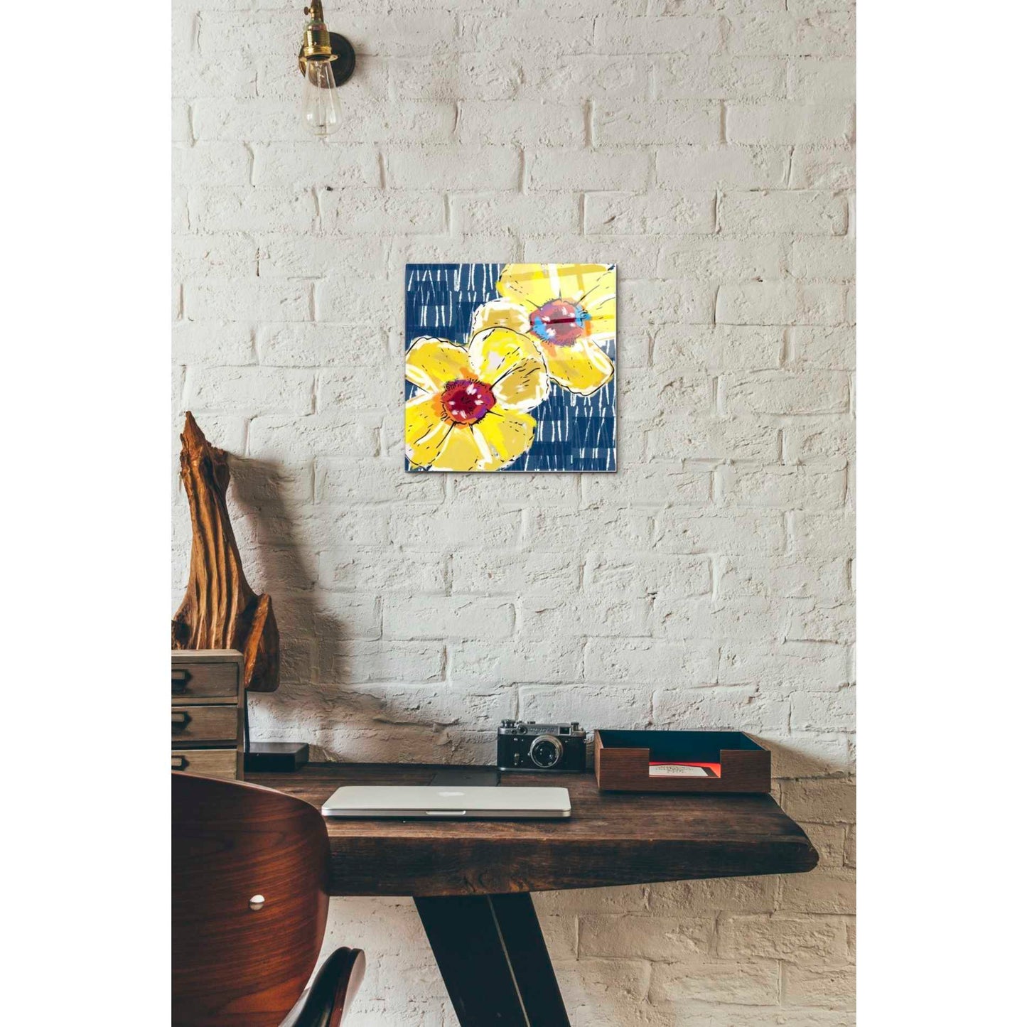 Epic Art 'Yellow Poppies on Blue' by Linda Woods, Acrylic Glass Wall Art,12x12