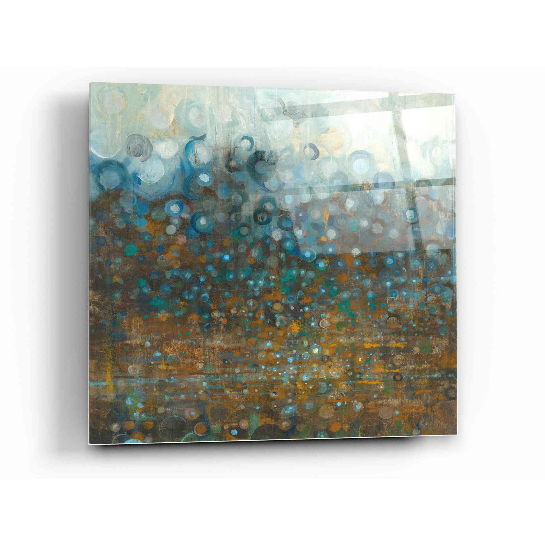 Epic Art 'Blue And Bronze Dots' by Danhui Nai, Acrylic Glass Wall Art,12x12