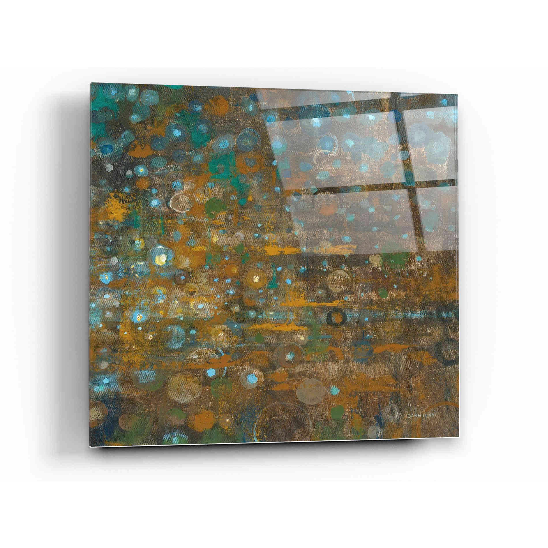 Epic Art 'Blue And Bronze Dots X' by Danhui Nai, Acrylic Glass Wall Art,12x12