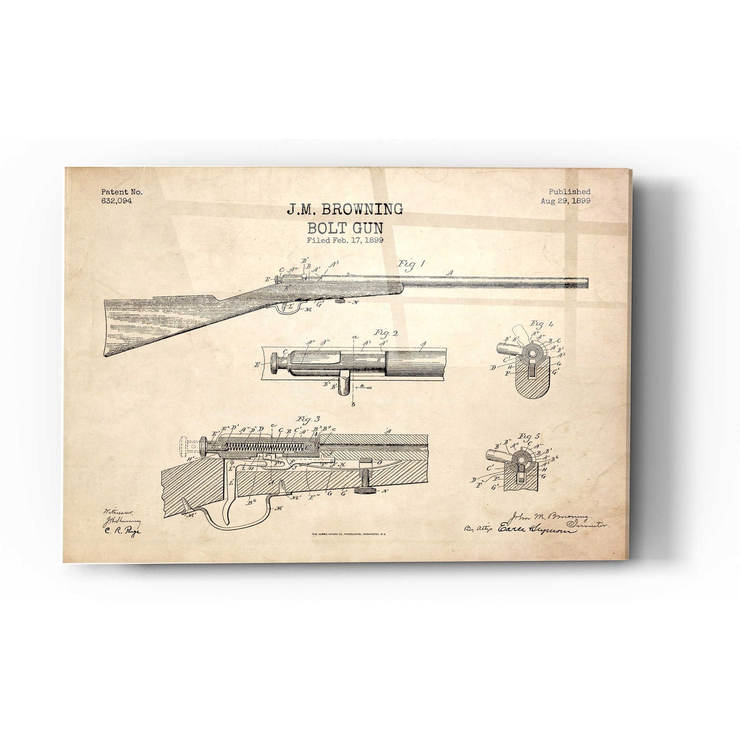 Epic Art 'Rifle Blueprint Patent Parchment' Acrylic Glass Wall Art,12x16
