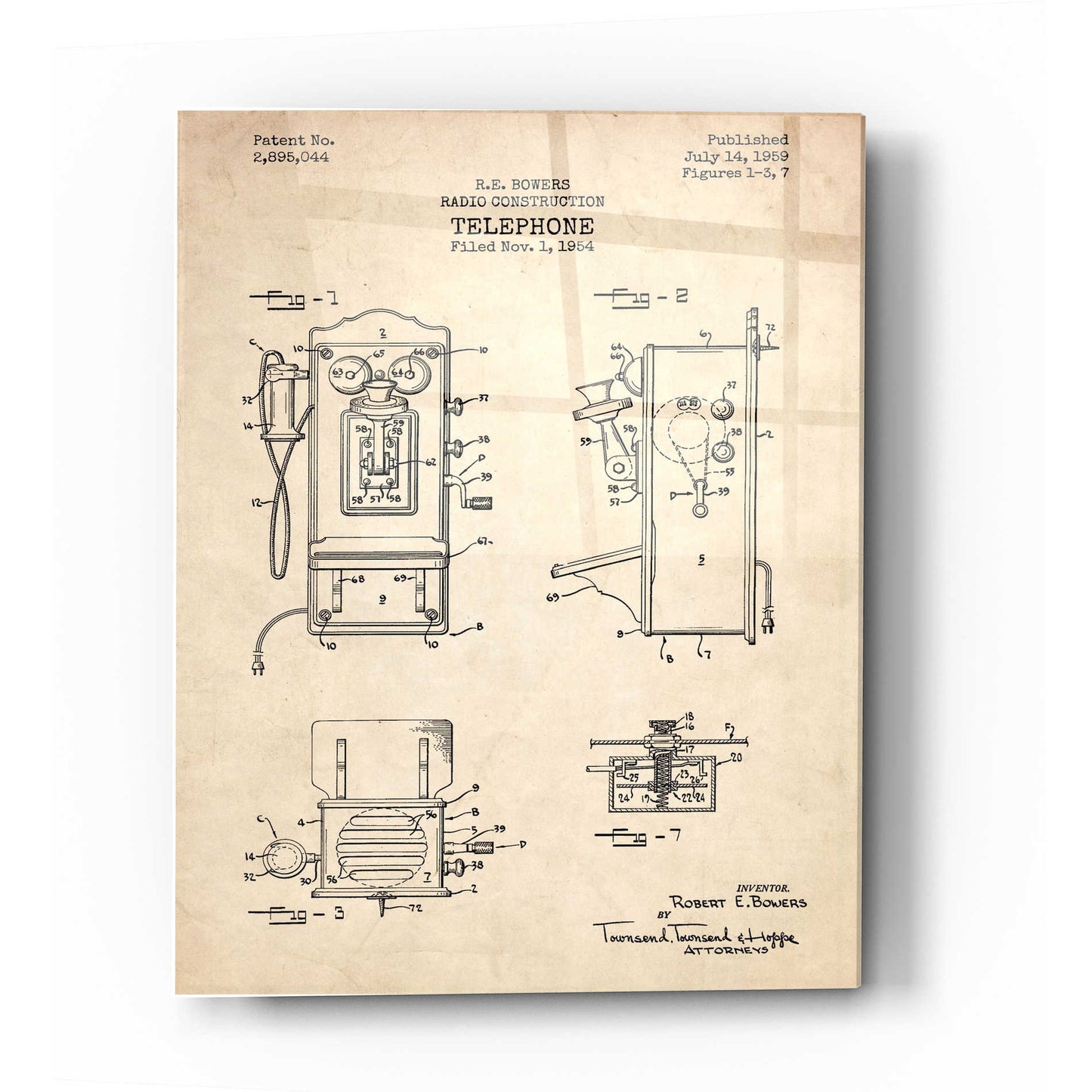 Epic Art 'Telephone, 1959 Blueprint Patent Parchment' Acrylic Glass Wall Art,12x16