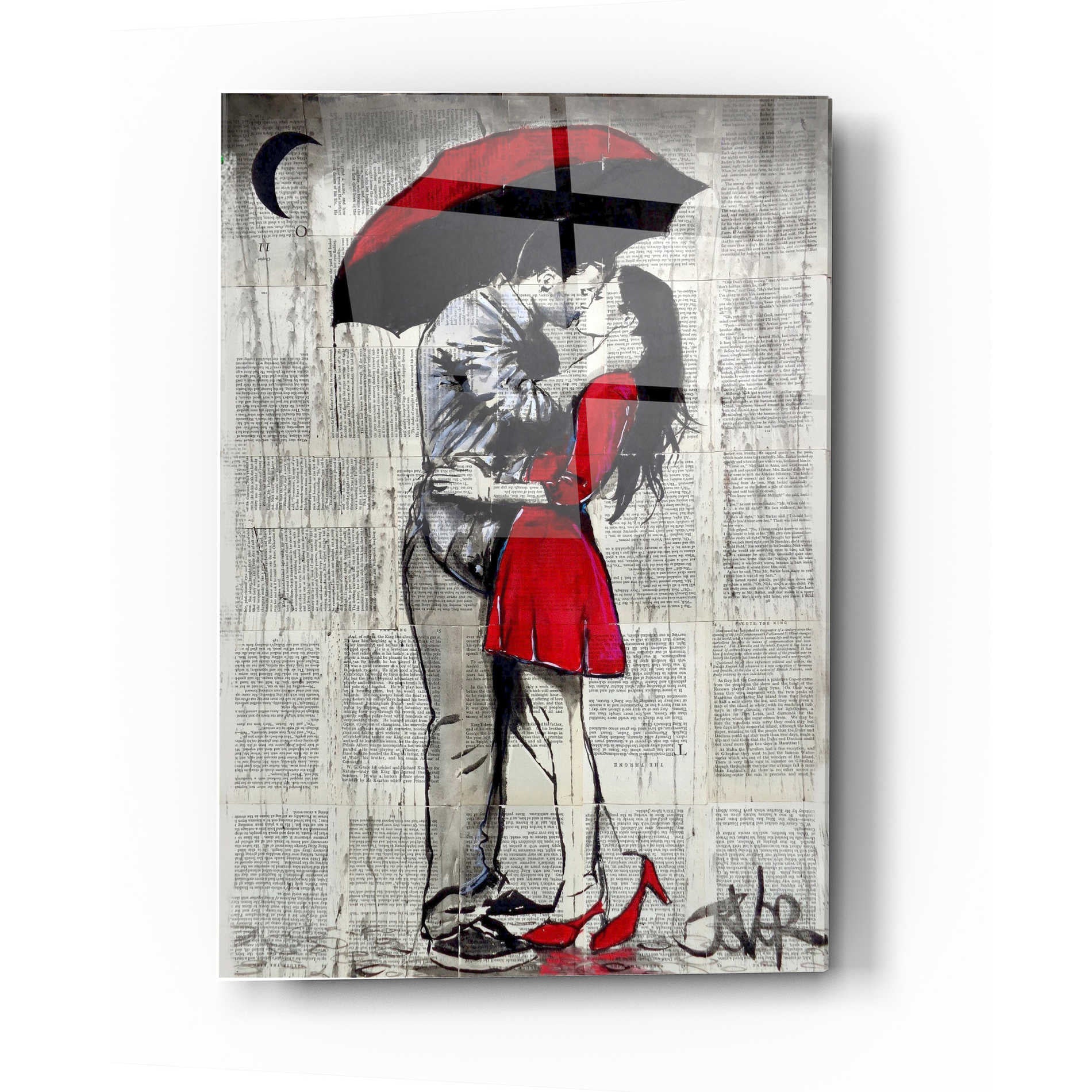 Epic Art 'Red Rainy Love' by Loui Jover, Acrylic Glass Wall Art,12x16