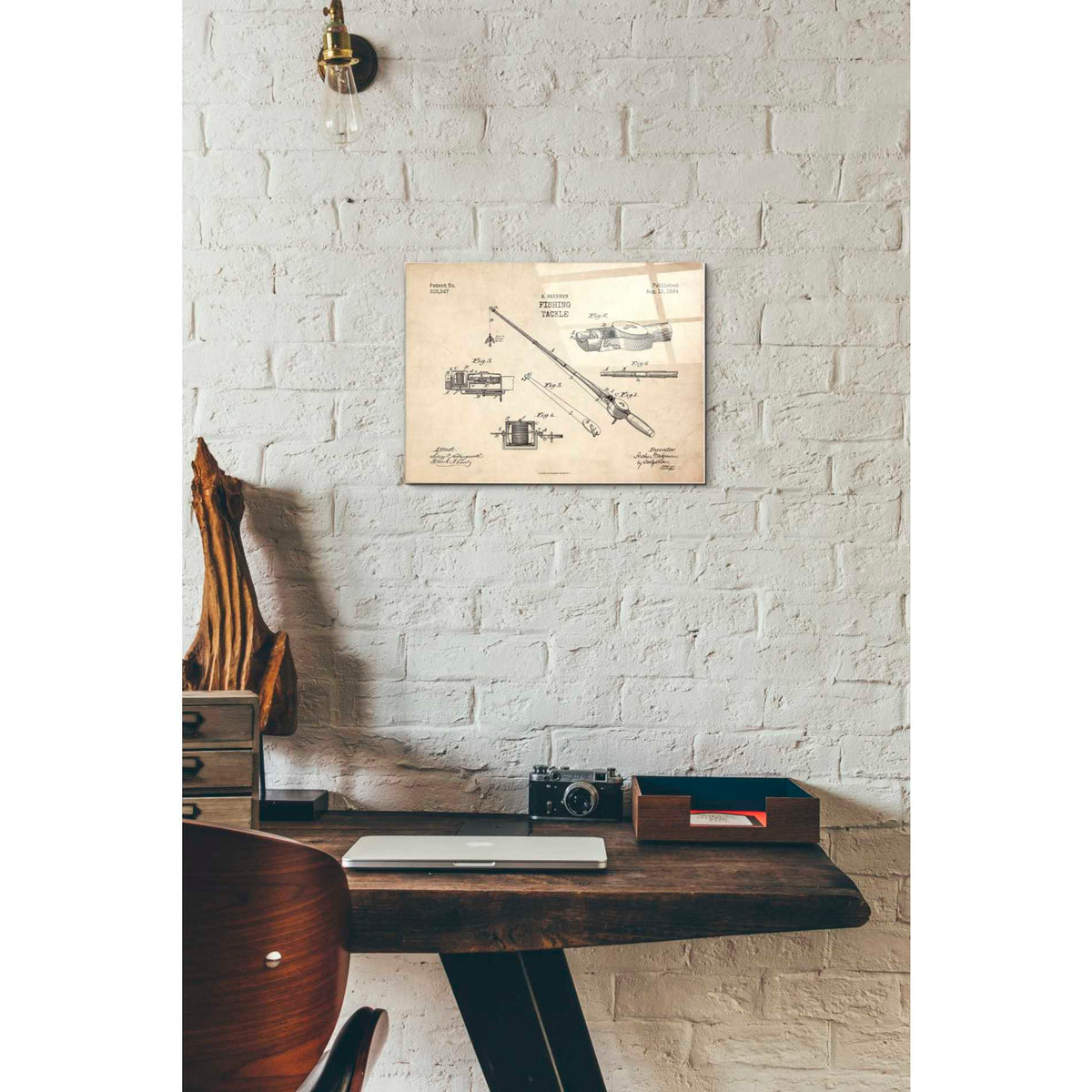 Epic Art 'Fishing Tackle Blueprint Patent Parchment' Acrylic Glass Wall Art,12x16