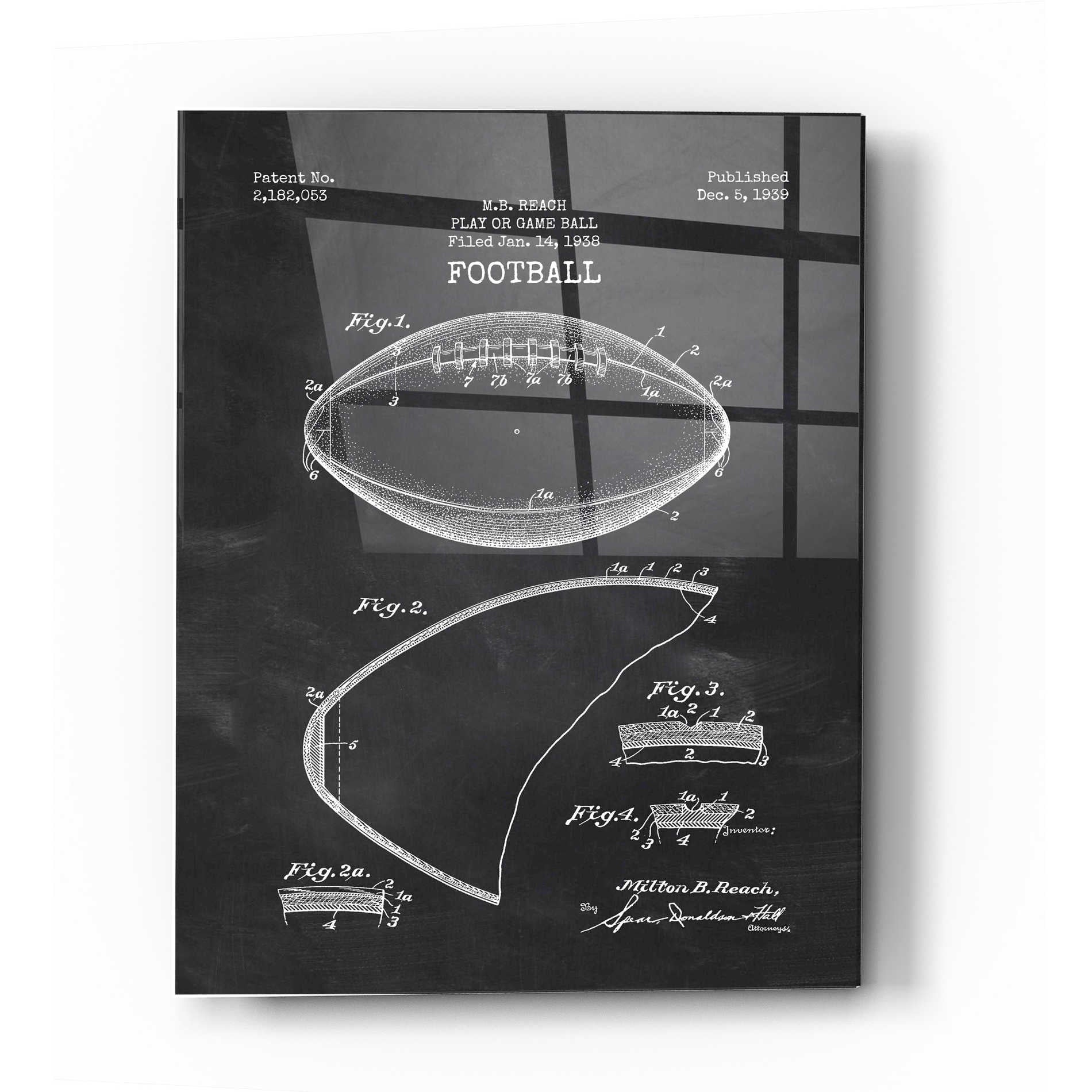 Epic Art 'Football Blueprint Patent Chalkboard' Acrylic Glass Wall Art,12x16