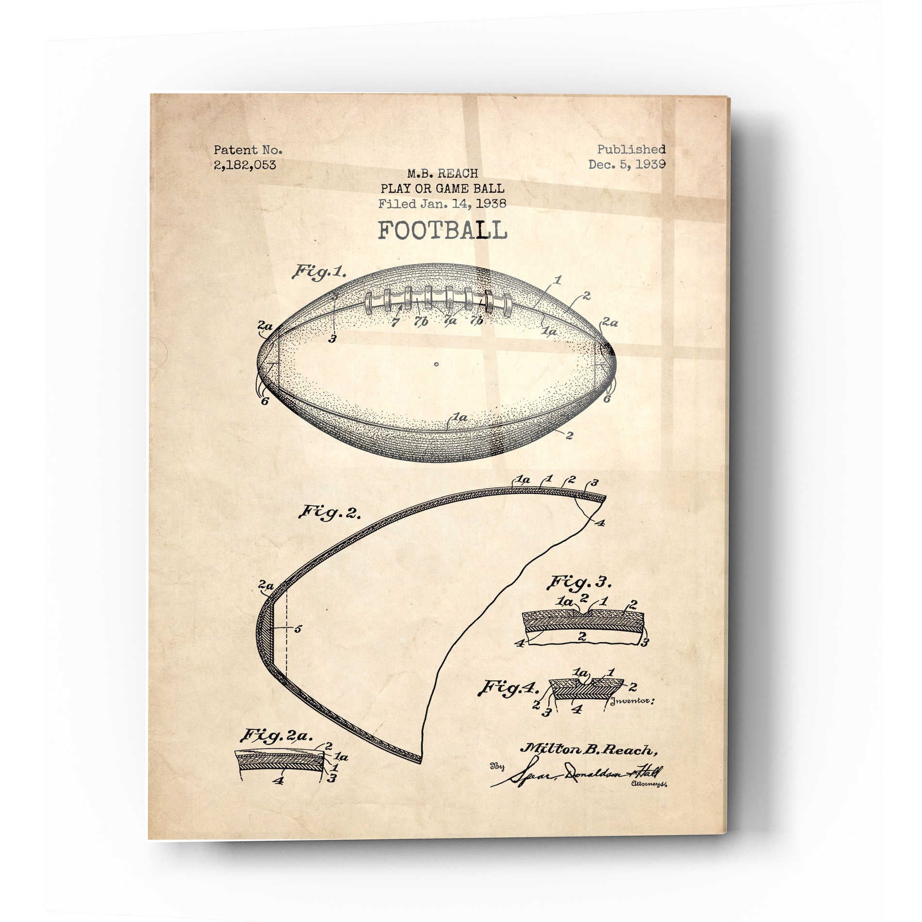 Epic Art 'Football Blueprint Patent Parchment' Acrylic Glass Wall Art,12x16