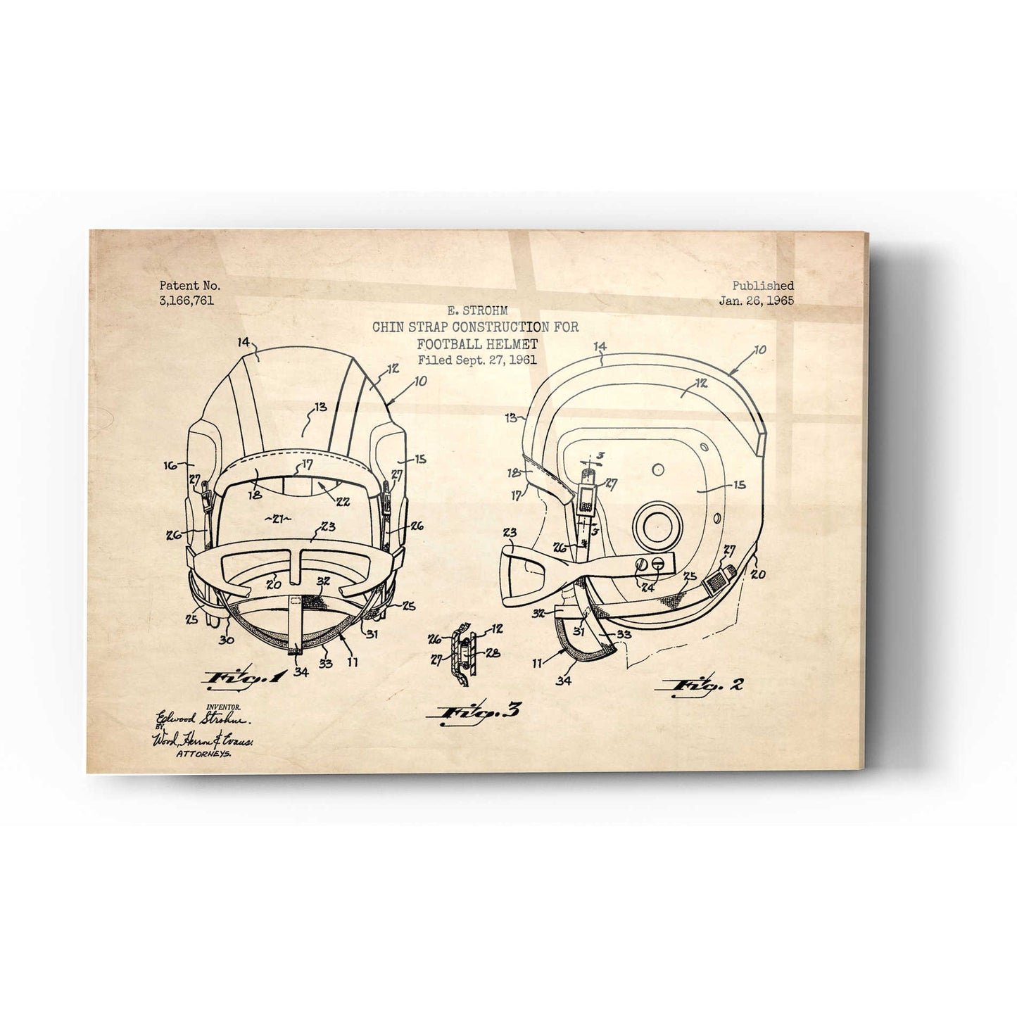 Epic Art 'Modern Football Helmet Blueprint Parchment Patent' Acrylic Glass Wall Art,12x16