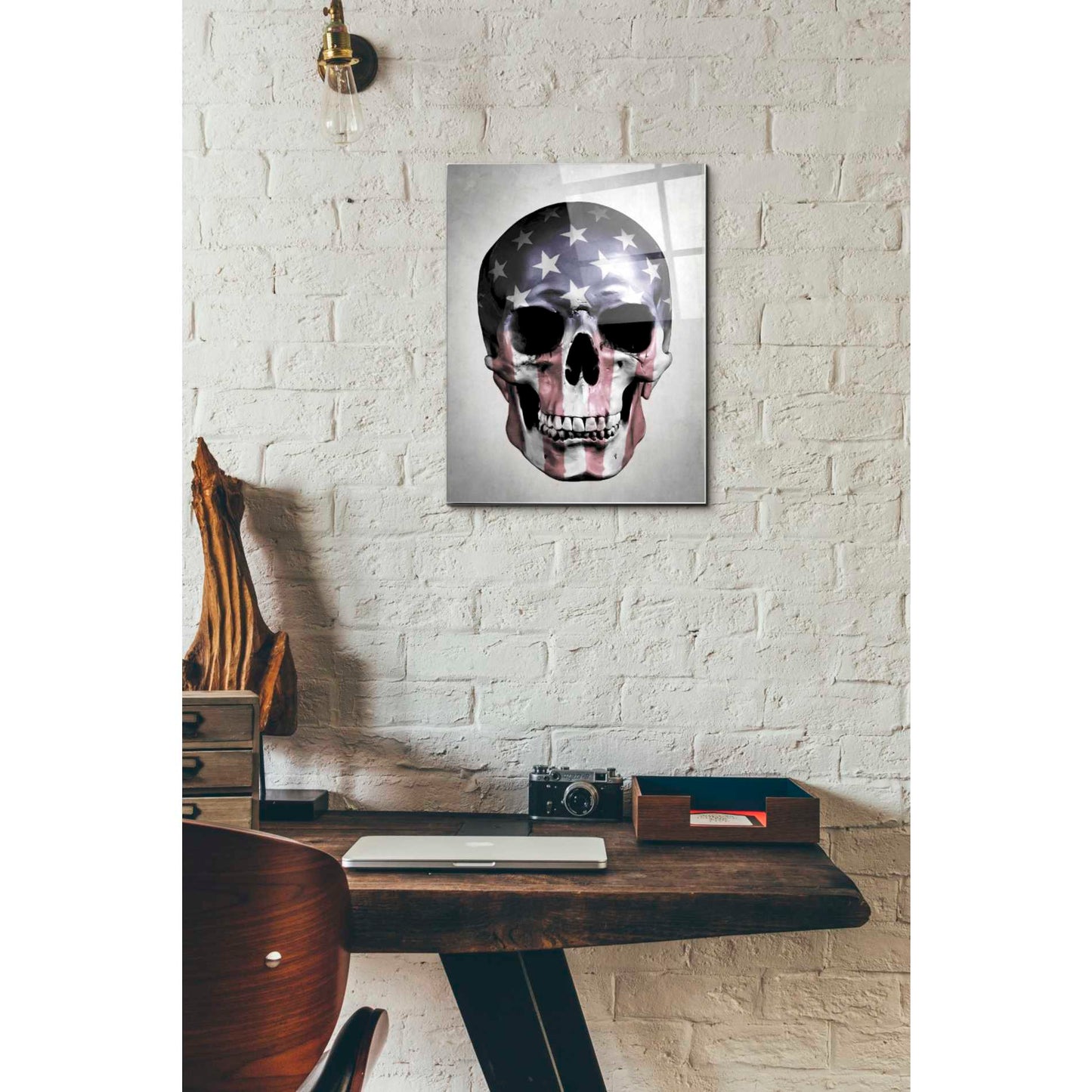 Epic Art 'American Skull-Grey' by Nicklas Gustafsson, Acrylic Glass Wall Art,12x16