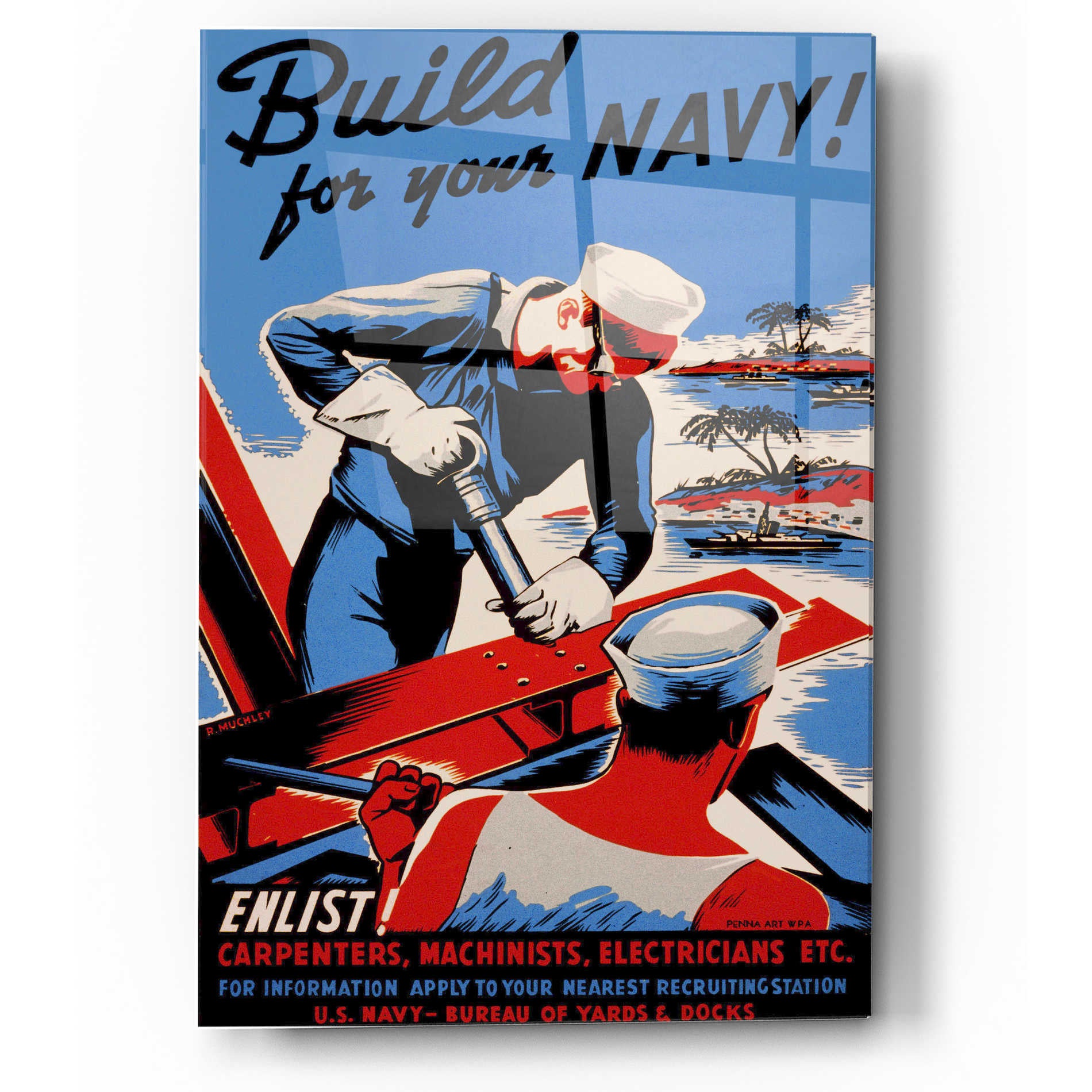 Epic Art 'Build For Your Navy!' Vintage Recruitment Acrylic Glass Wall Art,12 x 16