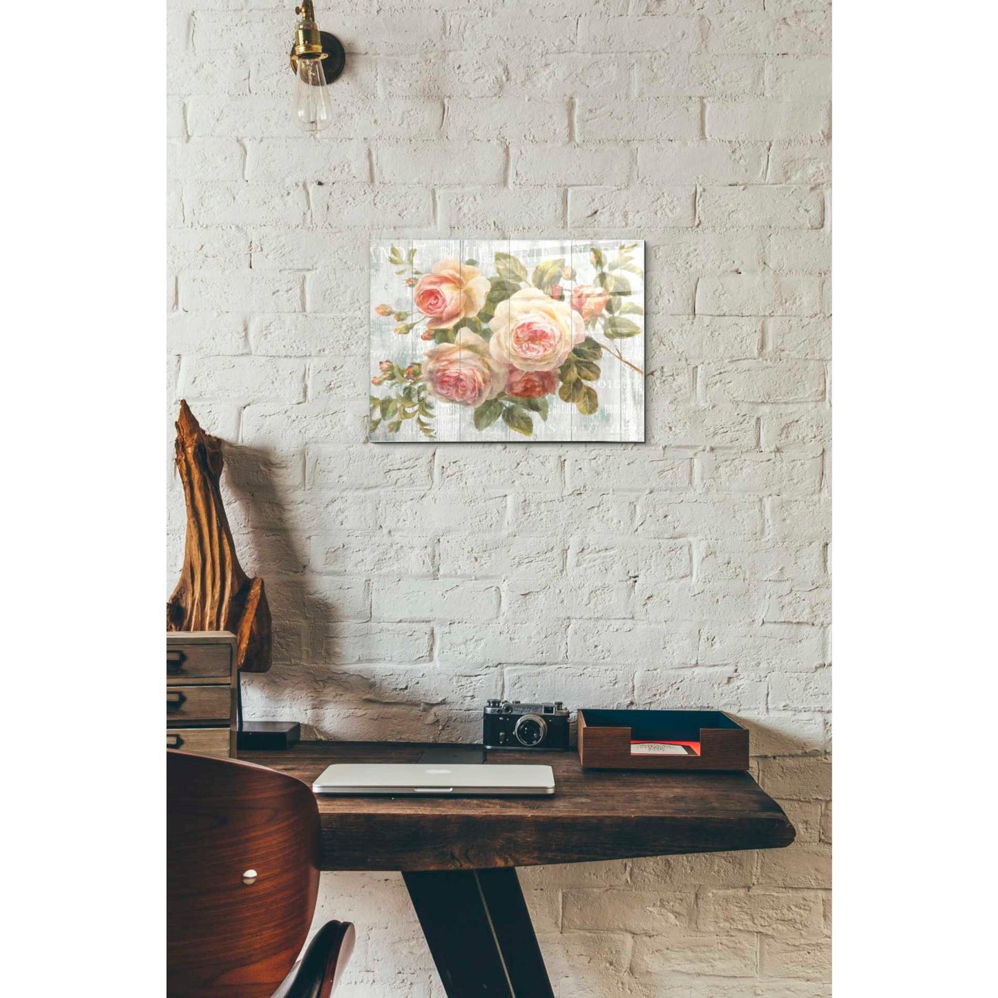 Epic Art 'Vintage Roses on Driftwood' Acrylic Glass Wall Art,12 x 16