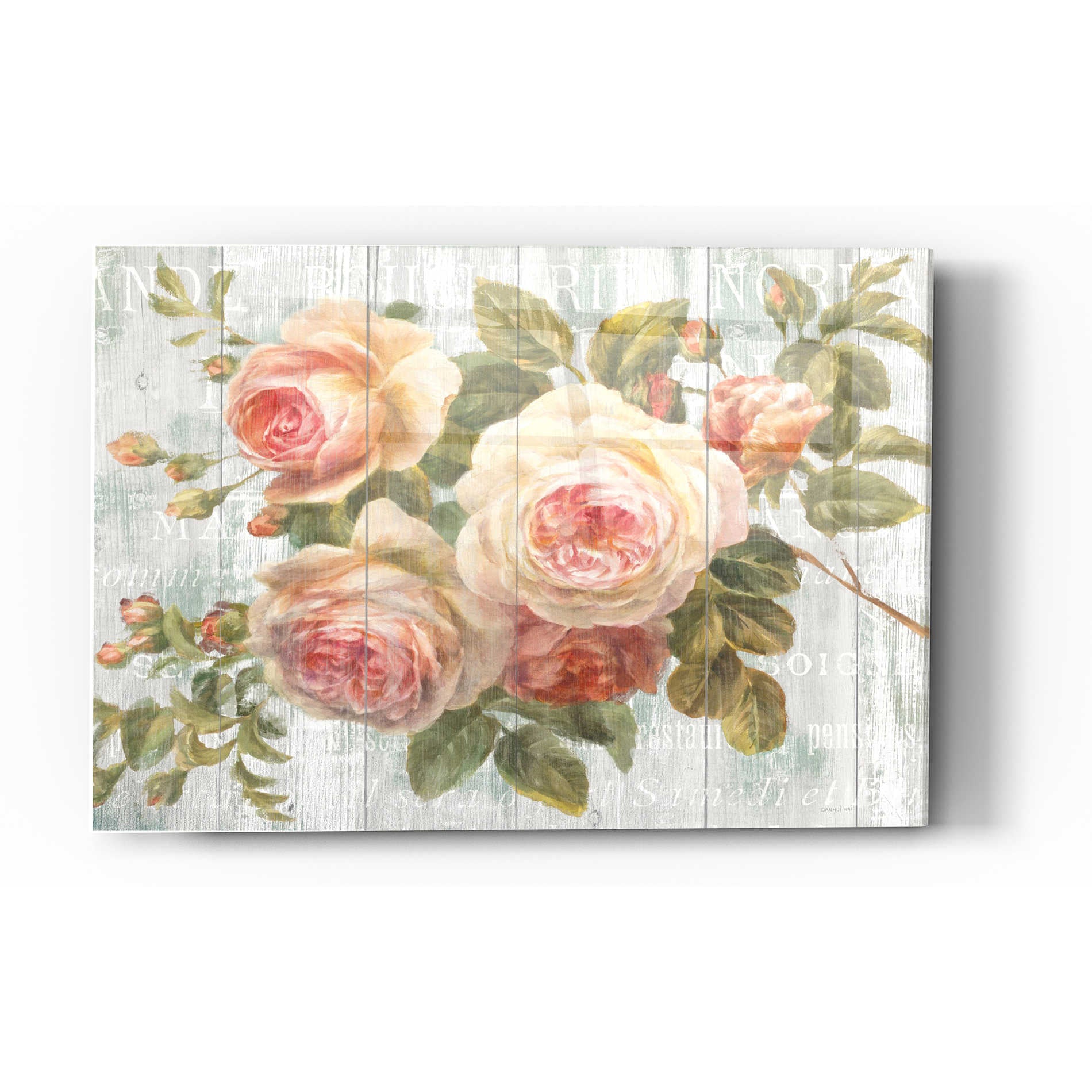 Epic Art 'Vintage Roses on Driftwood' Acrylic Glass Wall Art,12 x 16