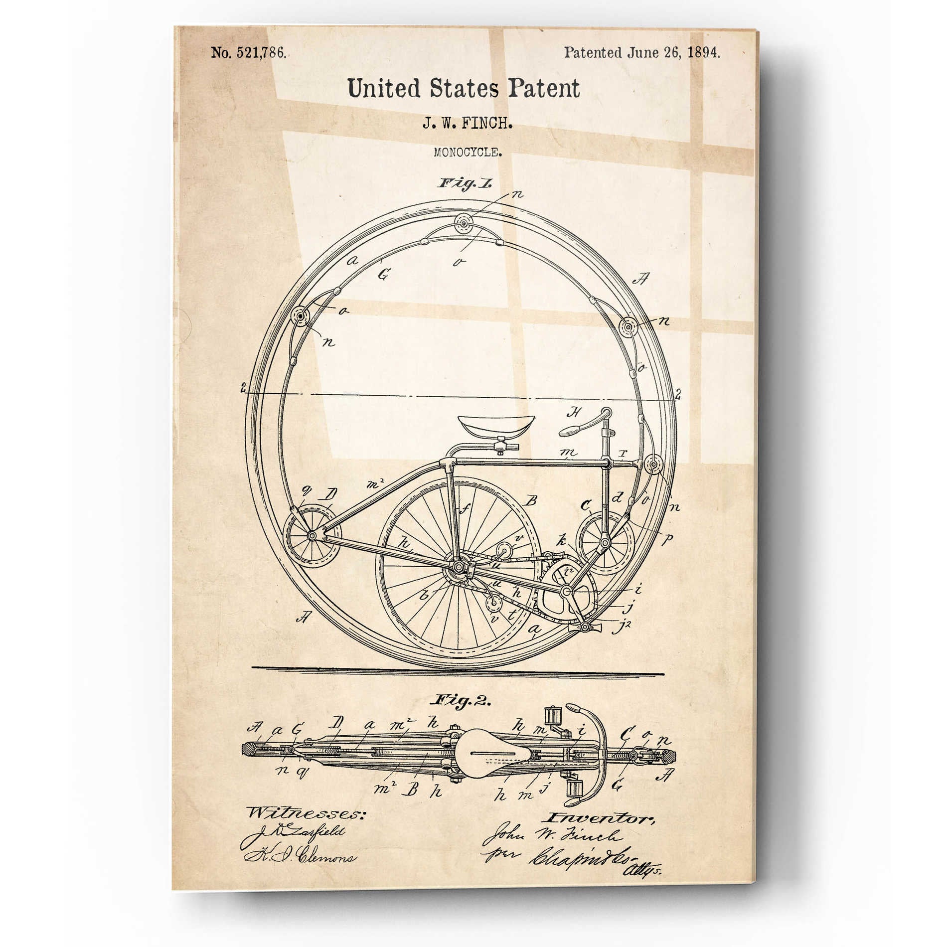 Epic Art 'Monocycle Vintage Patent' Acrylic Glass Wall Art,12x16