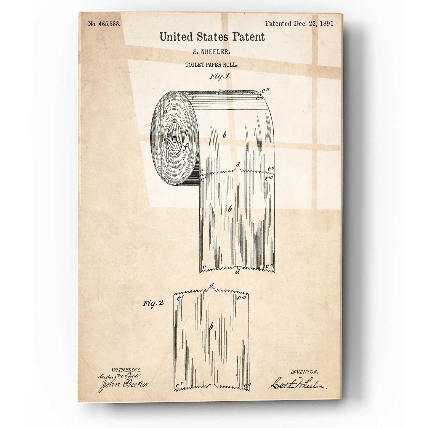 Epic Art 'Toilet Paper Roll Vintage Patent' Acrylic Glass Wall Art,12x16