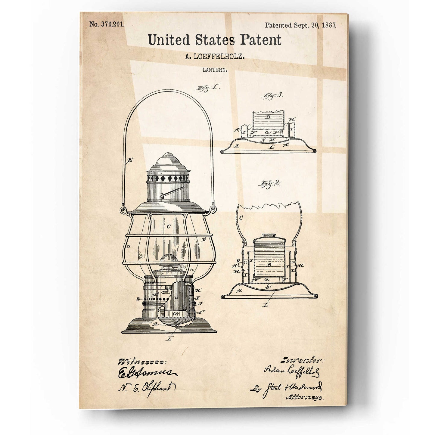 Epic Art 'Lantern Vintage Patent' Acrylic Glass Wall Art,12x16
