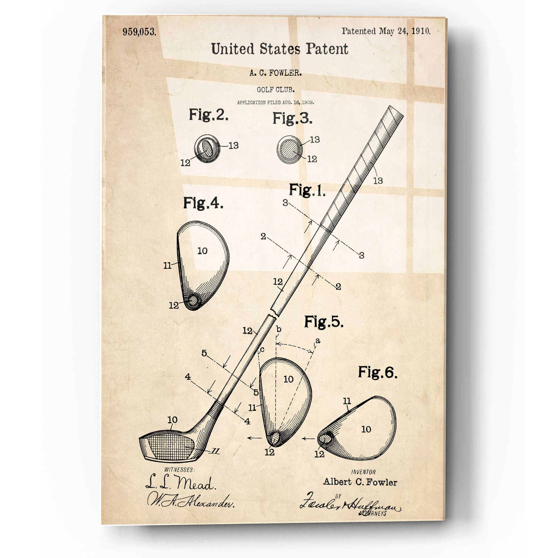 Epic Art 'Golf Club Vintage Patent Blueprint' Acrylic Glass Wall Art,12x16