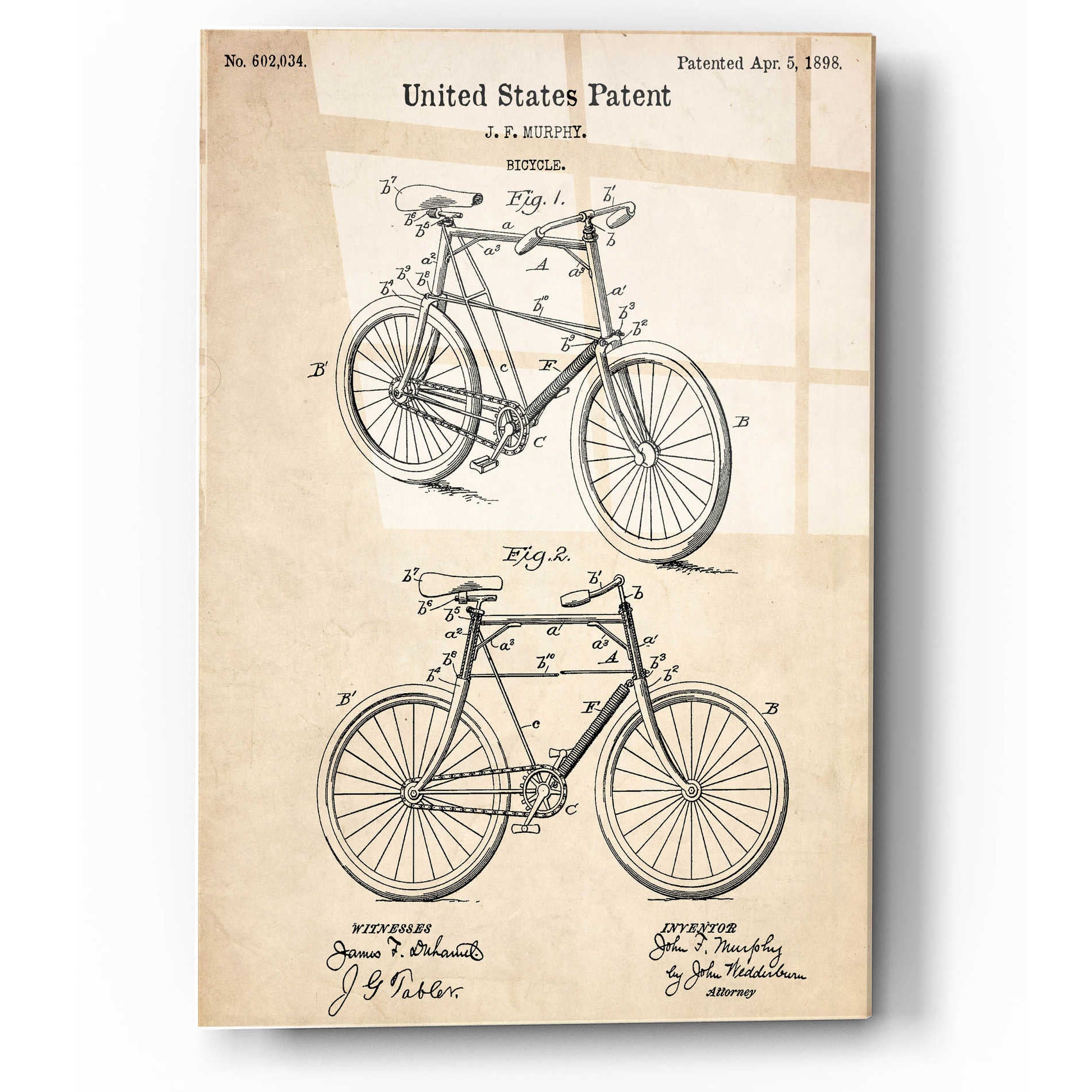 Epic Art 'Bicycle Vintage Patent Blueprint' Acrylic Glass Wall Art,12x16