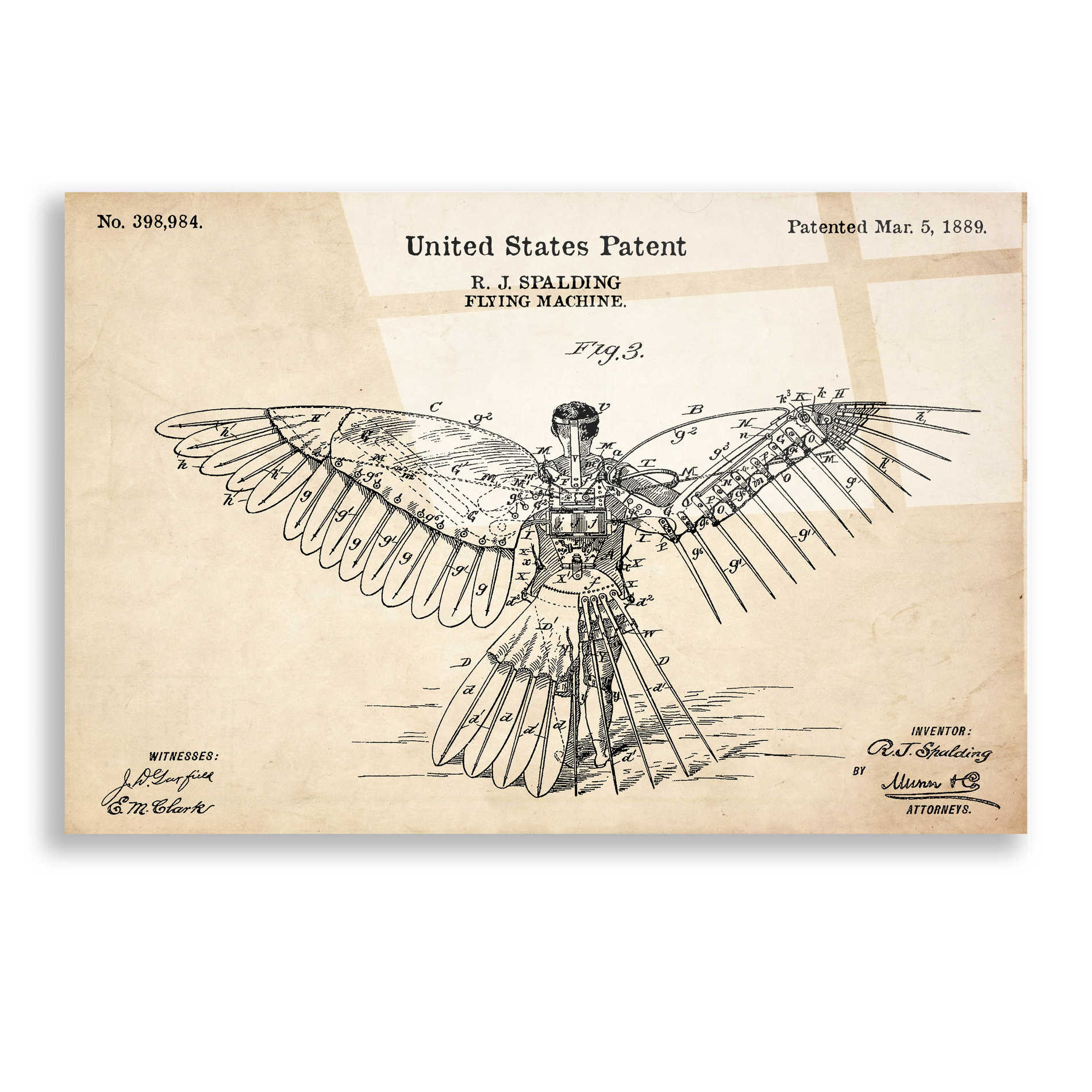 Epic Art 'Flying Machine Vintage Patent Blueprint' Acrylic Glass Wall Art,12x16