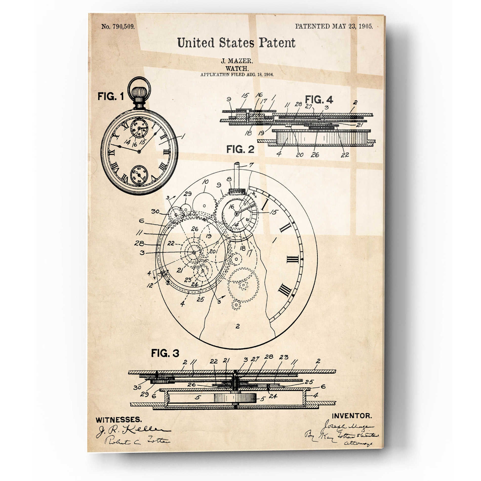 Epic Art 'Stopwatch Vintage Patent Blueprint' Acrylic Glass Wall Art,12x16