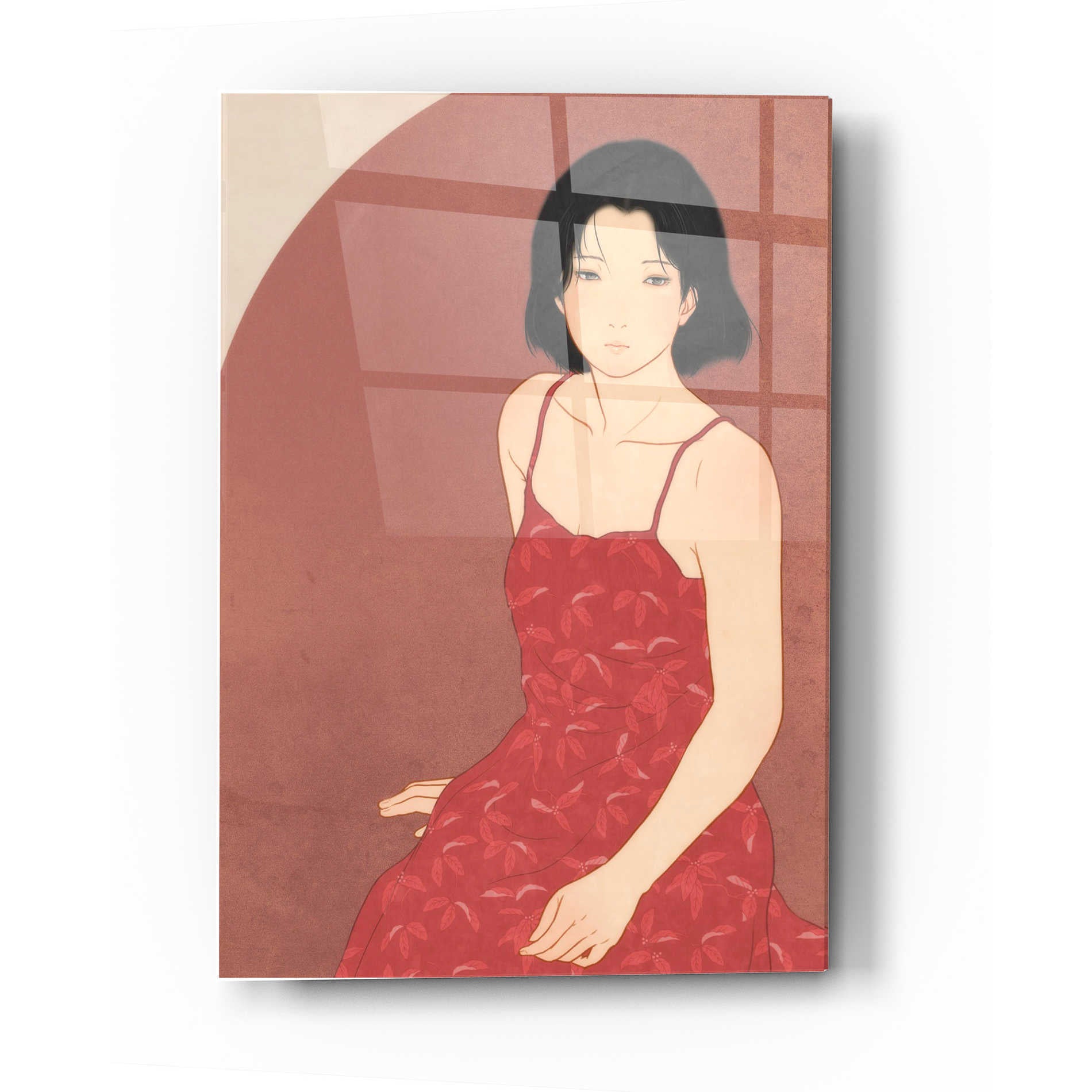 Epic Art 'A Woman in a Red Dress' by Sai Tamiya, Acrylic Glass Wall Art,12x16