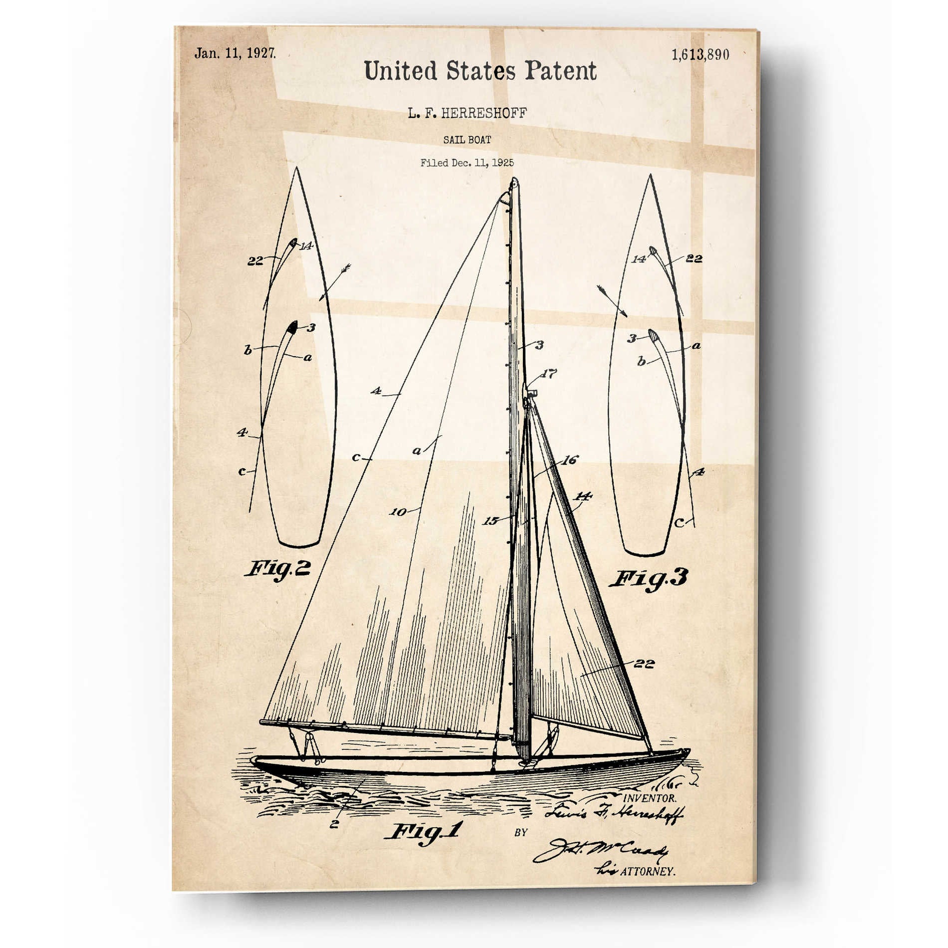 Epic Art 'Sailboat Vintage Patent Blueprint' Acrylic Glass Wall Art,12x16