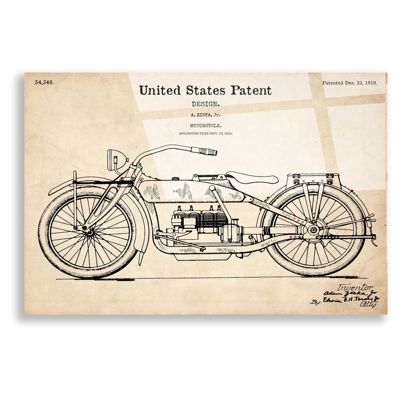 Epic Art 'Vintage Motorcycle Patent Blueprint' Acrylic Glass Wall Art,12x16