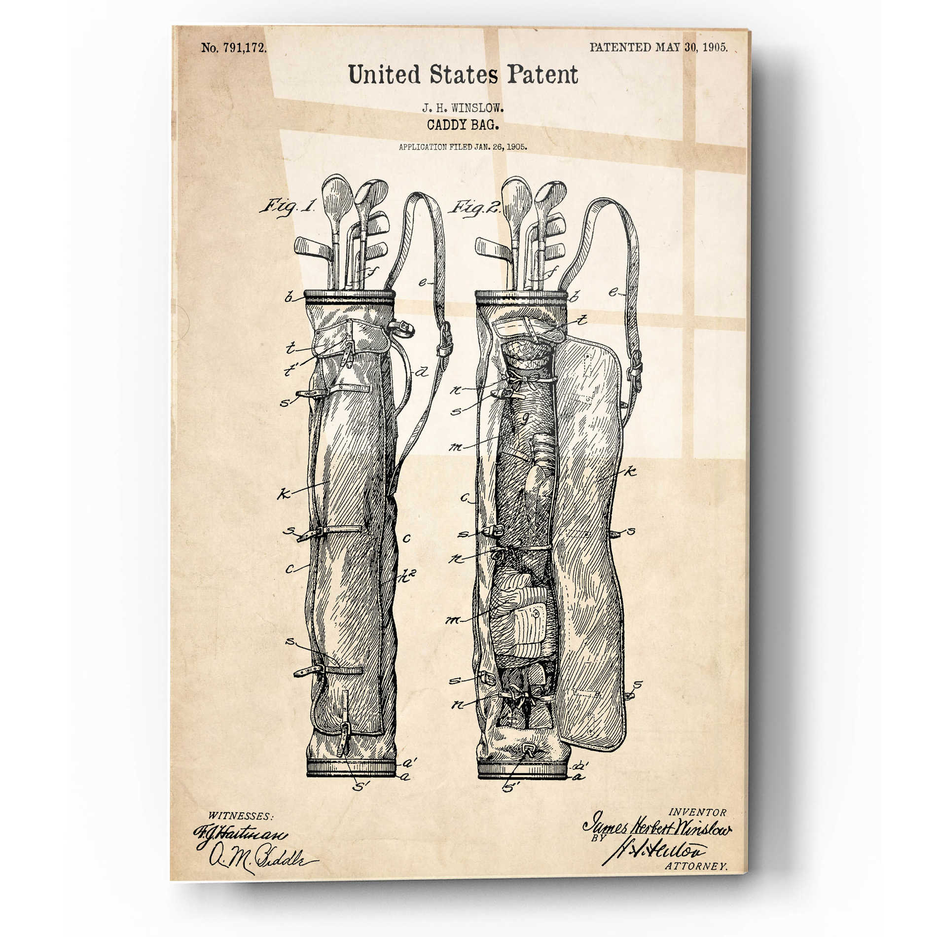 Epic Art 'Golf Bag Caddy Vintage Patent Blueprint' Acrylic Glass Wall Art,12x16