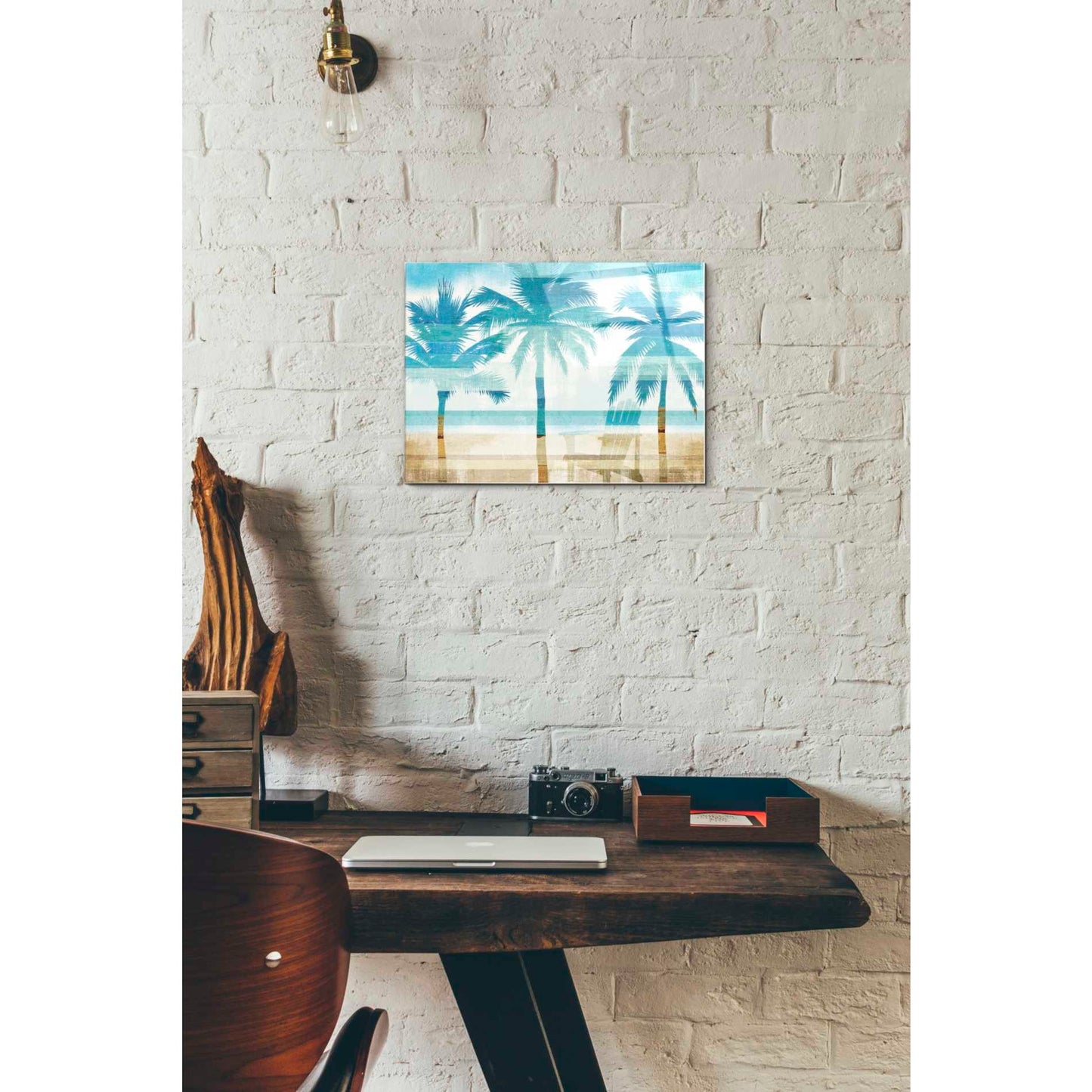 Epic Art 'Beachscape Palms with chair' by Michael Mullan, Acrylic Glass Wall Art,12 x 16