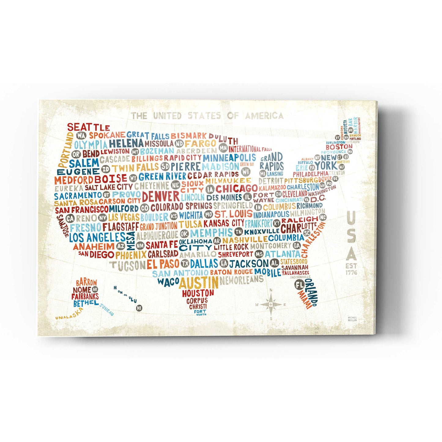 Epic Art 'US City Map' by Michael Mullan, Acrylic Glass Wall Art,12 x 16
