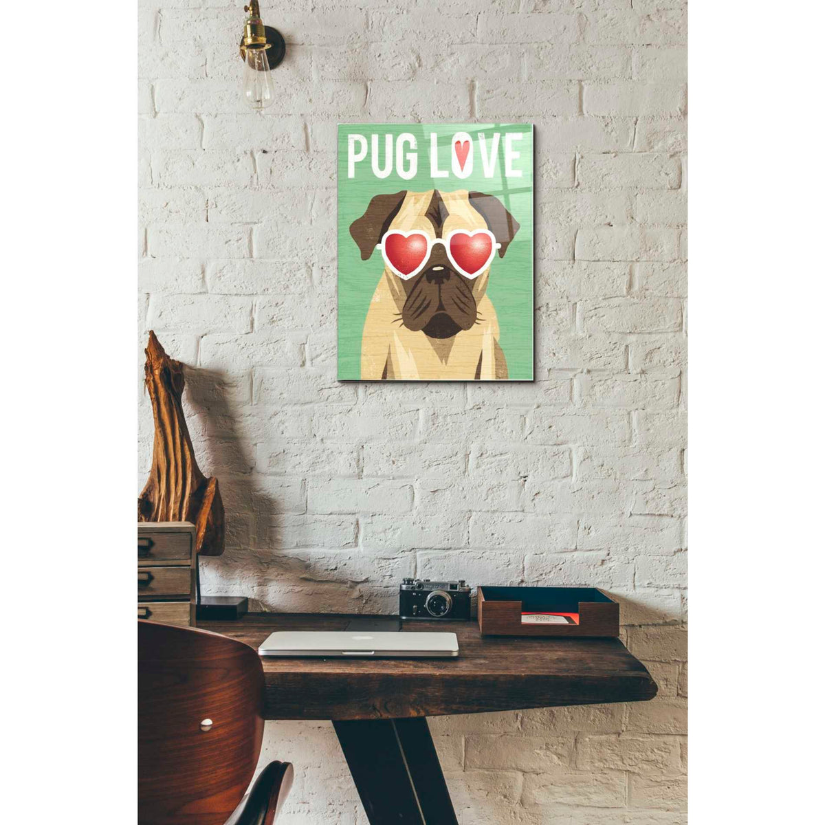 Epic Art 'Beach Bums Pug I Love' by Michael Mullan, Acrylic Glass Wall Art,12 x 16