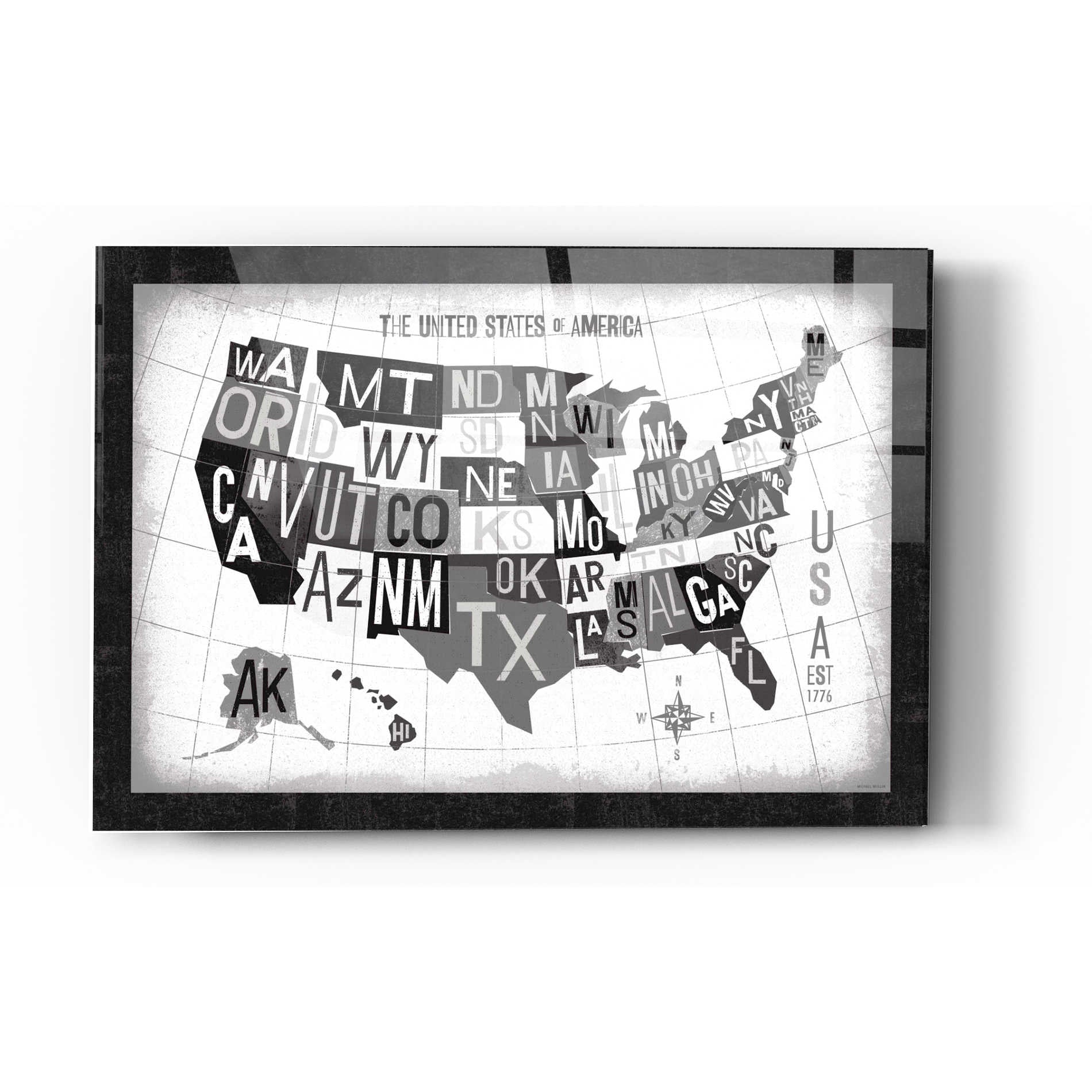 Epic Art 'Letterpress USA Map Dark' by Michael Mullan, Acrylic Glass Wall Art,12 x 16