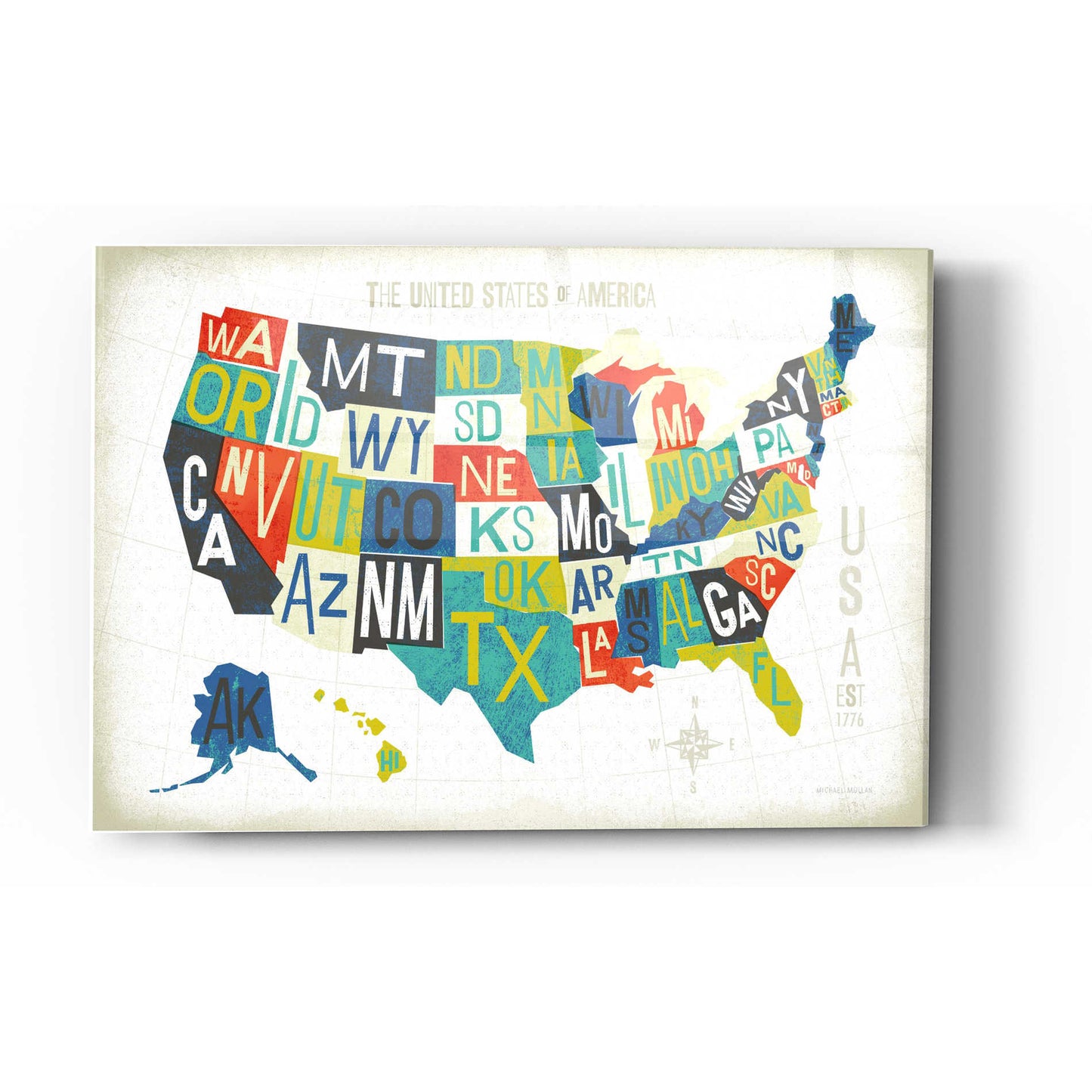 Epic Art 'Letterpress USA Map' by Michael Mullan, Acrylic Glass Wall Art,12 x 16