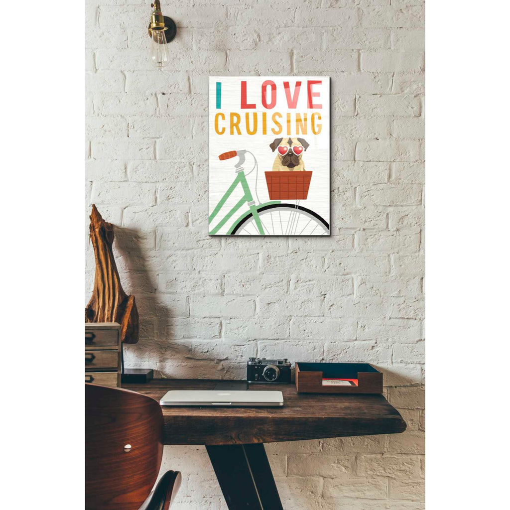 Epic Art 'Beach Bums Pug Bicycle I Love' by Michael Mullan, Acrylic Glass Wall Art,12 x 16