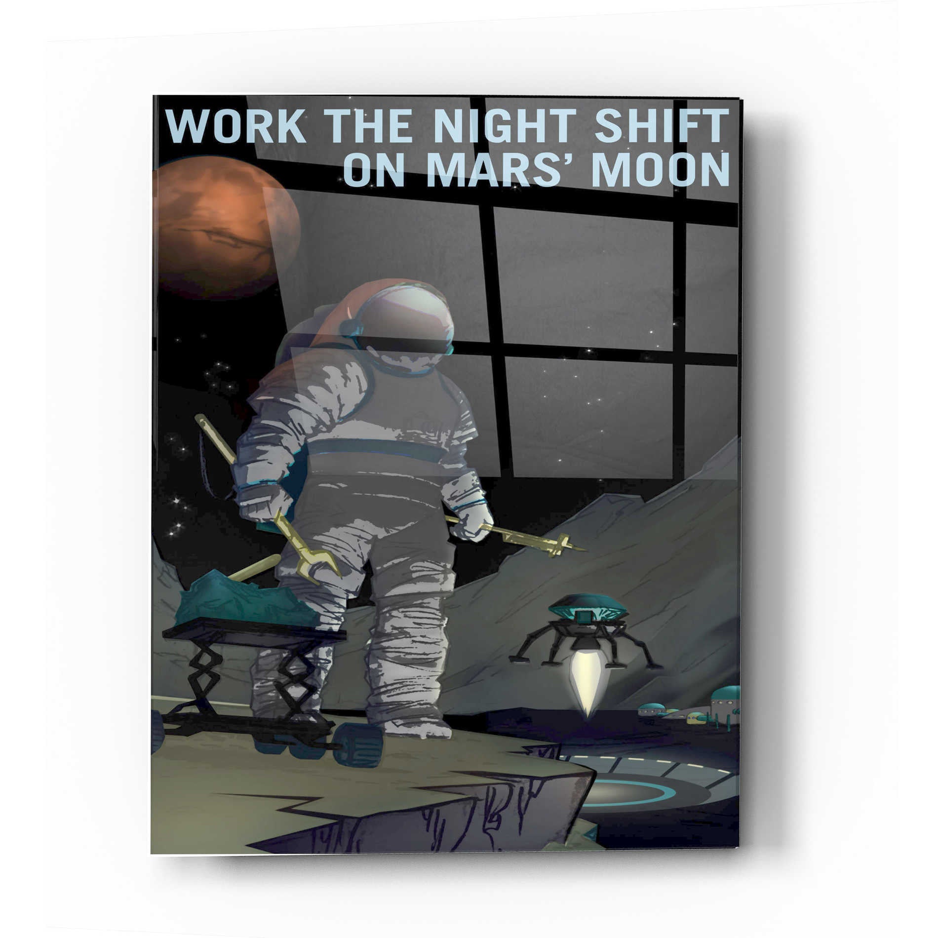 Epic Art 'Mars Explorer Series: Work The Night Shift' Space Acrylic Glass Wall Art,12 x 16