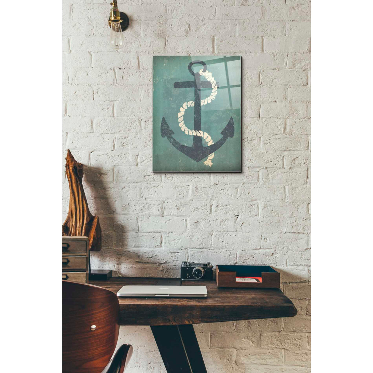 Epic Art 'Nautical Anchor Vertical Blue' by Ryan Fowler, Acrylic Glass Wall Art,12x16