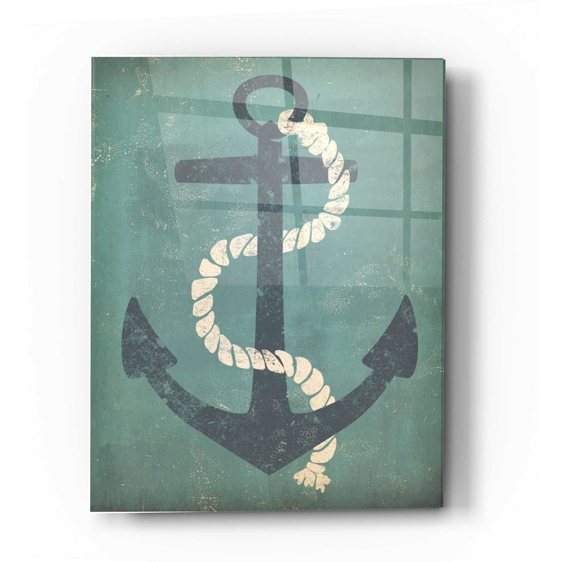 Epic Art 'Nautical Anchor Vertical Blue' by Ryan Fowler, Acrylic Glass Wall Art,12x16