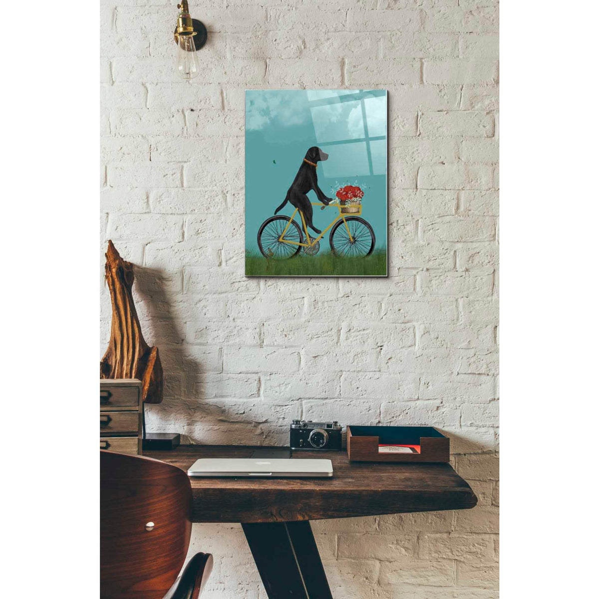 Epic Art 'Black Labrador on Bicycle - Sky' by Fab Funky Acrylic Glass Wall Art,12x16