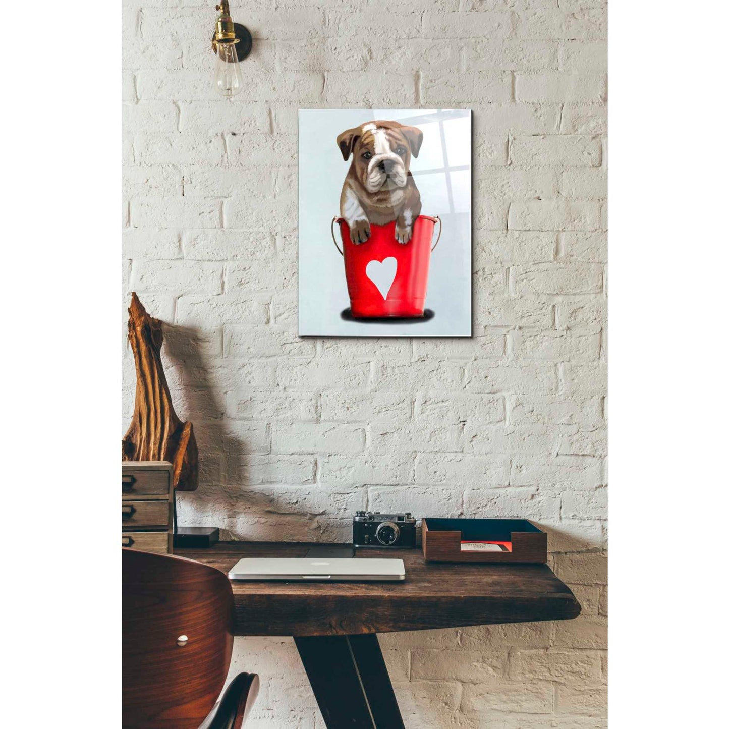 Epic Art 'Bulldog Bucket Of Love, Red' by Fab Funky Acrylic Glass Wall Art,12x16