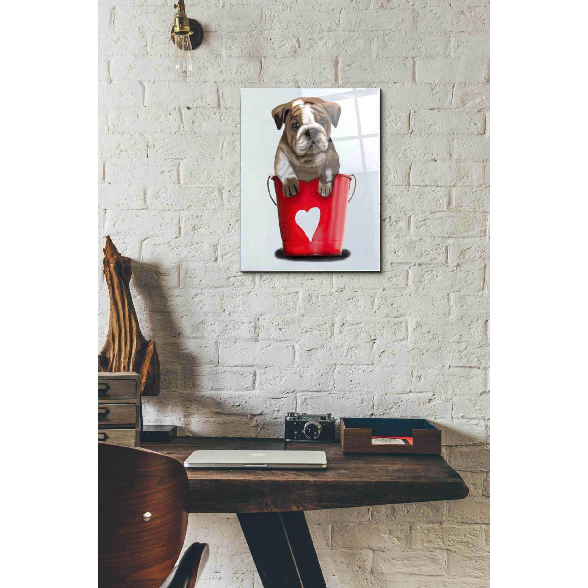 Epic Art 'Bulldog Bucket Of Love, Red' by Fab Funky Acrylic Glass Wall Art,12x16