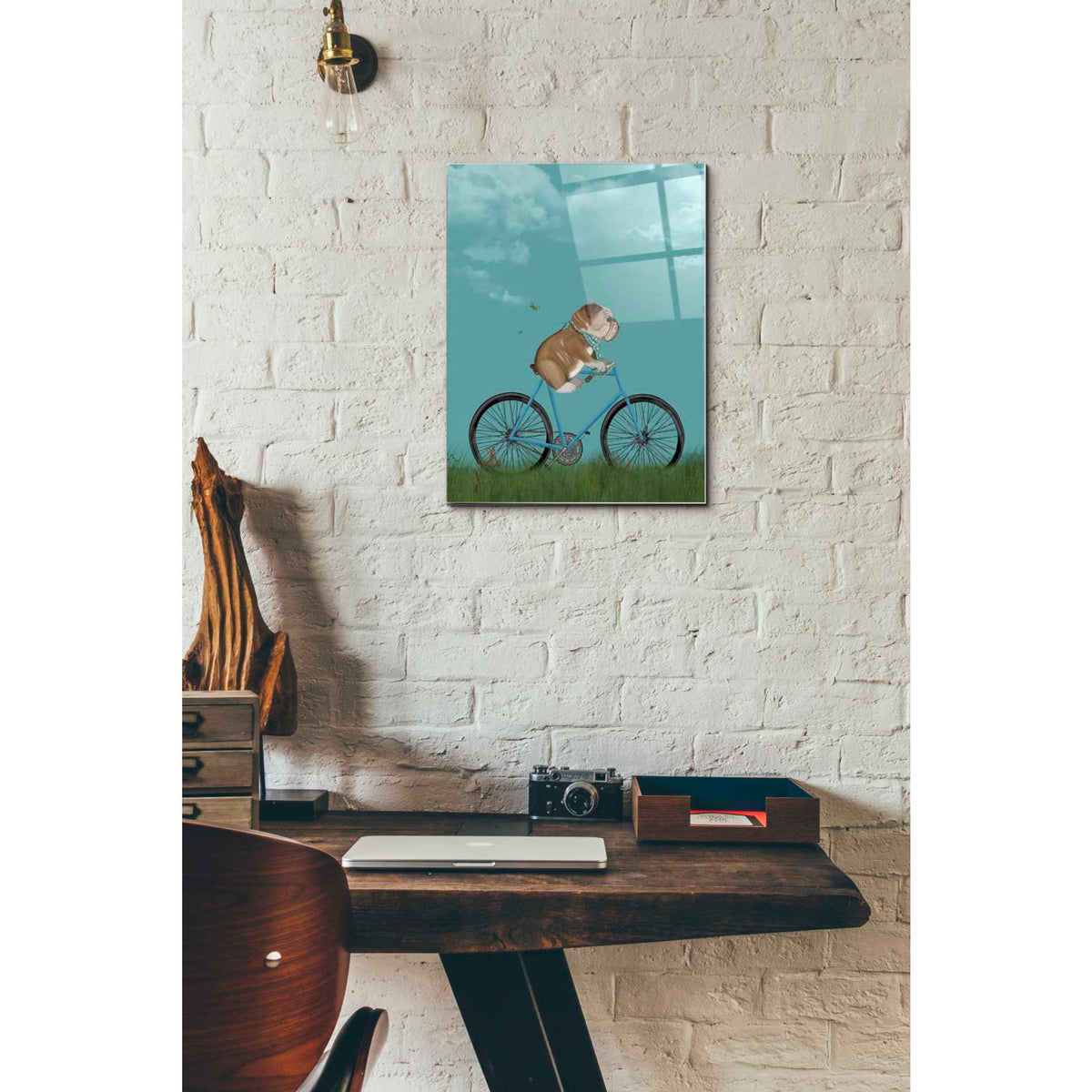 Epic Art 'English Bulldog on Bicycle - Sky' by Fab Funky Acrylic Glass Wall Art,12x16
