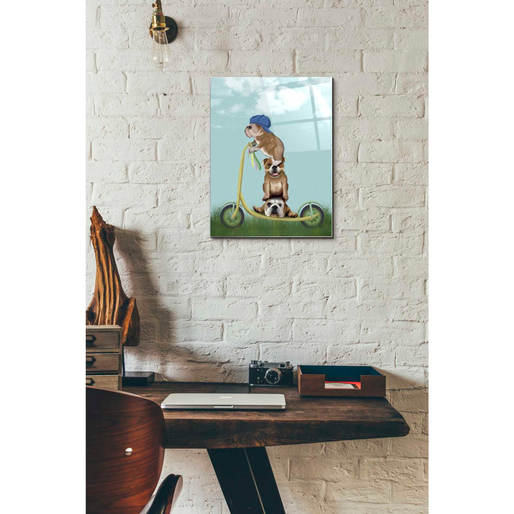 Epic Art 'English Bulldog Scooter' by Fab Funky Acrylic Glass Wall Art,12x16