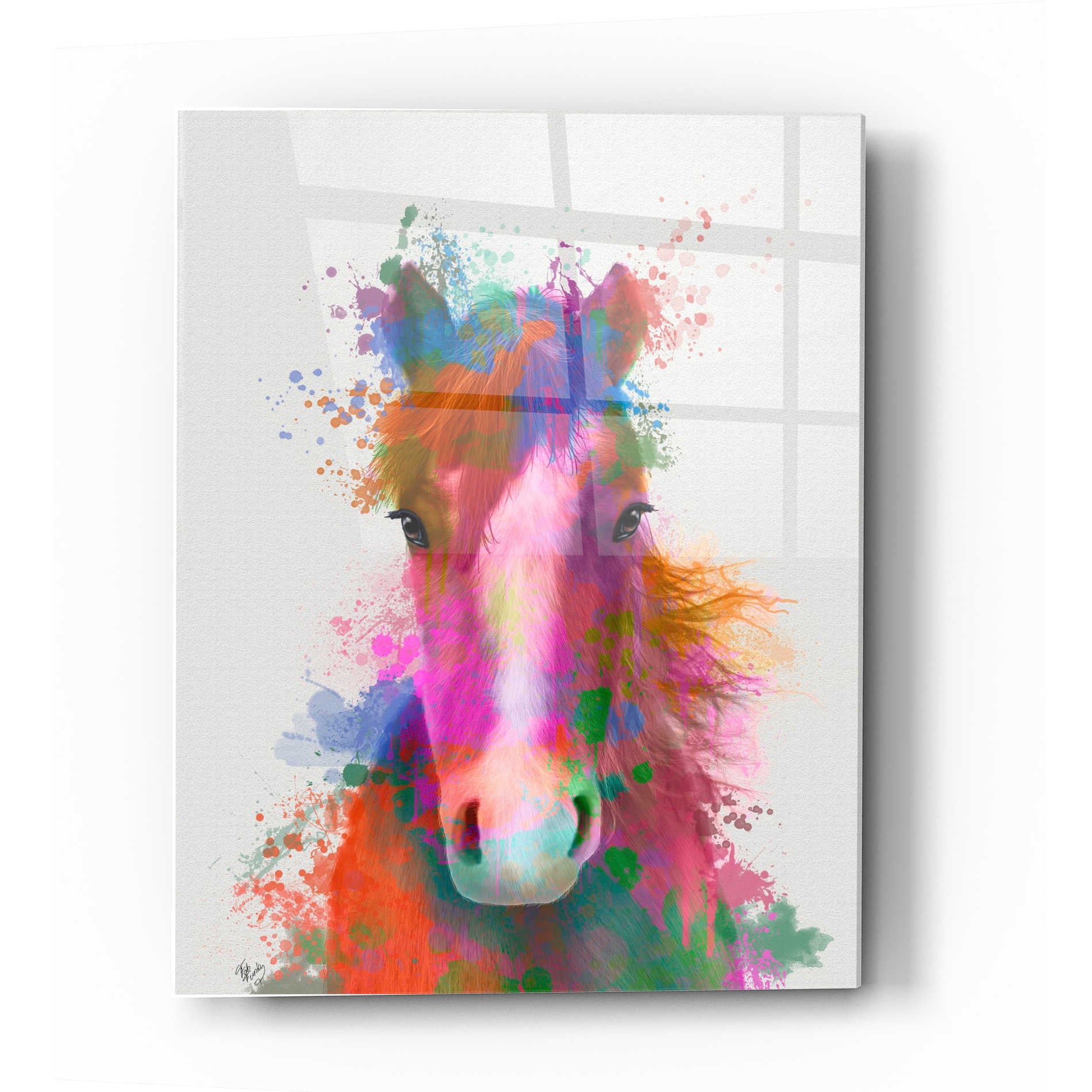 Epic Art 'Horse Portrait 2 Rainbow Splash' by Fab Funky Acrylic Glass Wall Art,12x16
