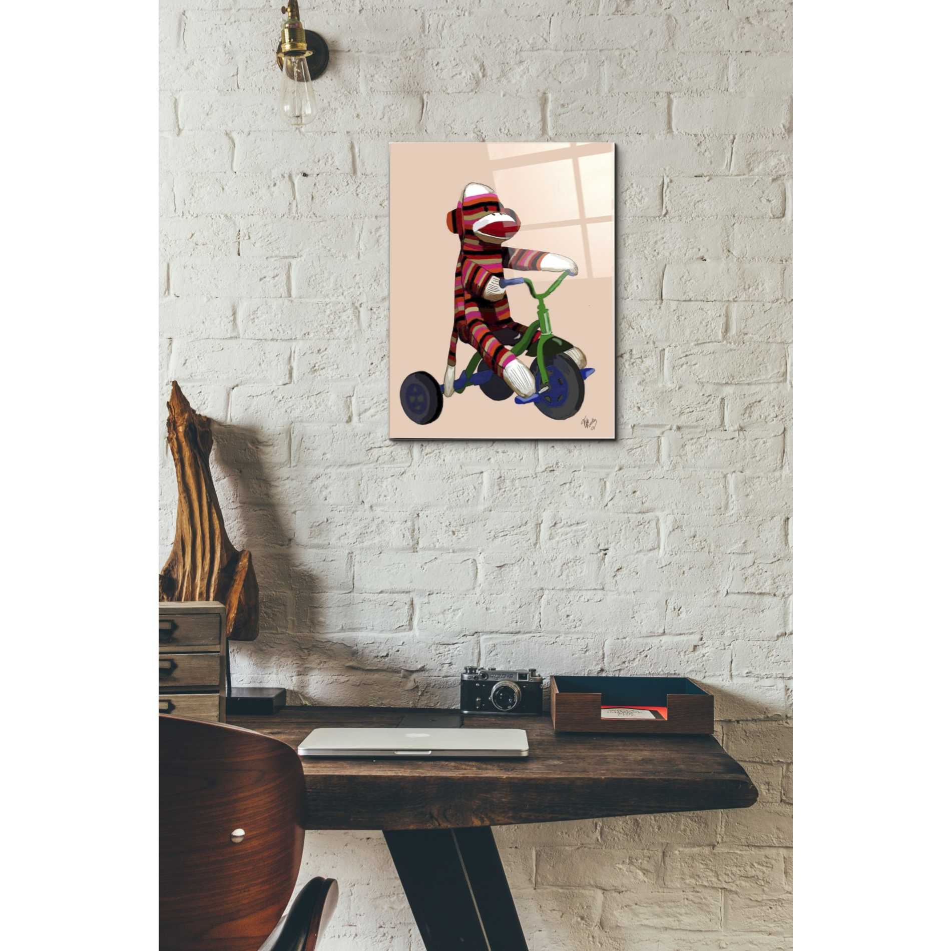 Epic Art 'Sock Monkey Tricycle' by Fab Funky Acrylic Glass Wall Art,12x16